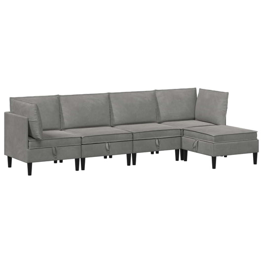 vidaXL Σετ Επίπλων Σαλονιού με μαξιλάρι 5 pcs Ανοιχτό γκρι Βελούδο