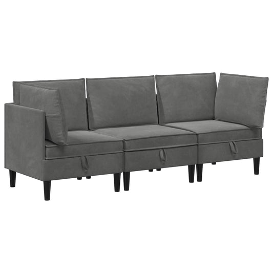 vidaXL Σετ Επίπλων Σαλονιού με μαξιλάρι 3 pcs Σκούρο Γκρι Βελούδο