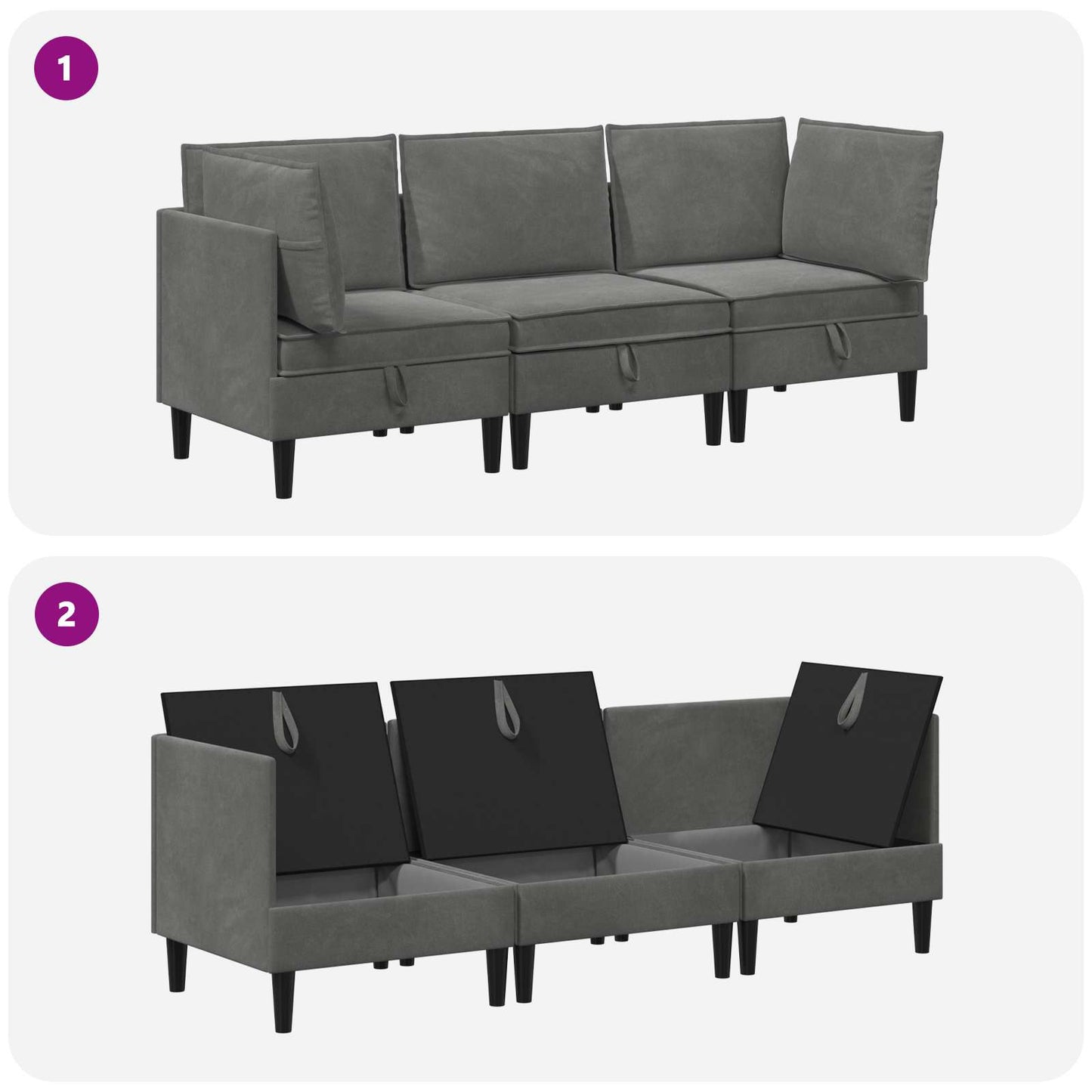 vidaXL Σετ Επίπλων Σαλονιού με μαξιλάρι 3 pcs Σκούρο Γκρι Βελούδο