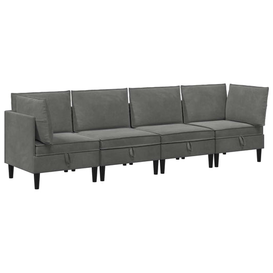 vidaXL Σετ Επίπλων Σαλονιού με μαξιλάρι 4 pcs Σκούρο Γκρι Βελούδο