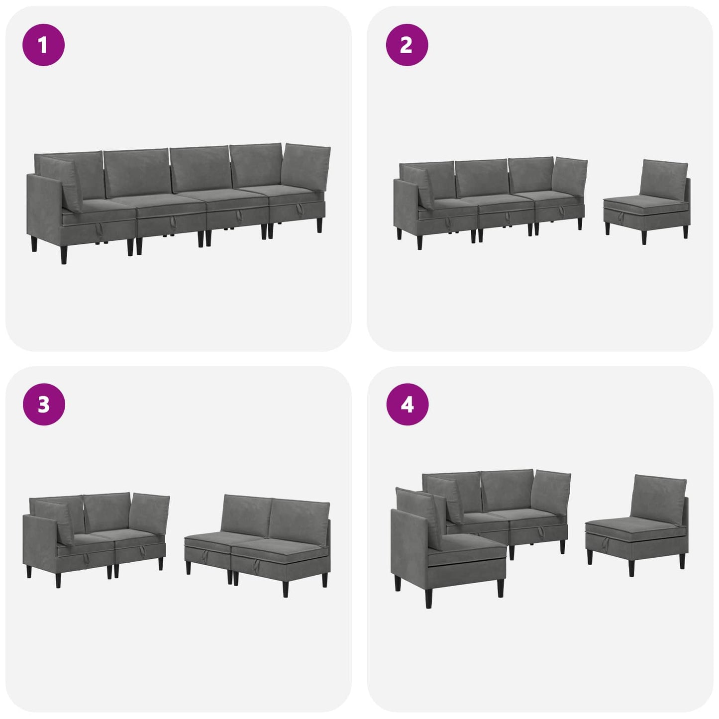 vidaXL Σετ Επίπλων Σαλονιού με μαξιλάρι 4 pcs Σκούρο Γκρι Βελούδο