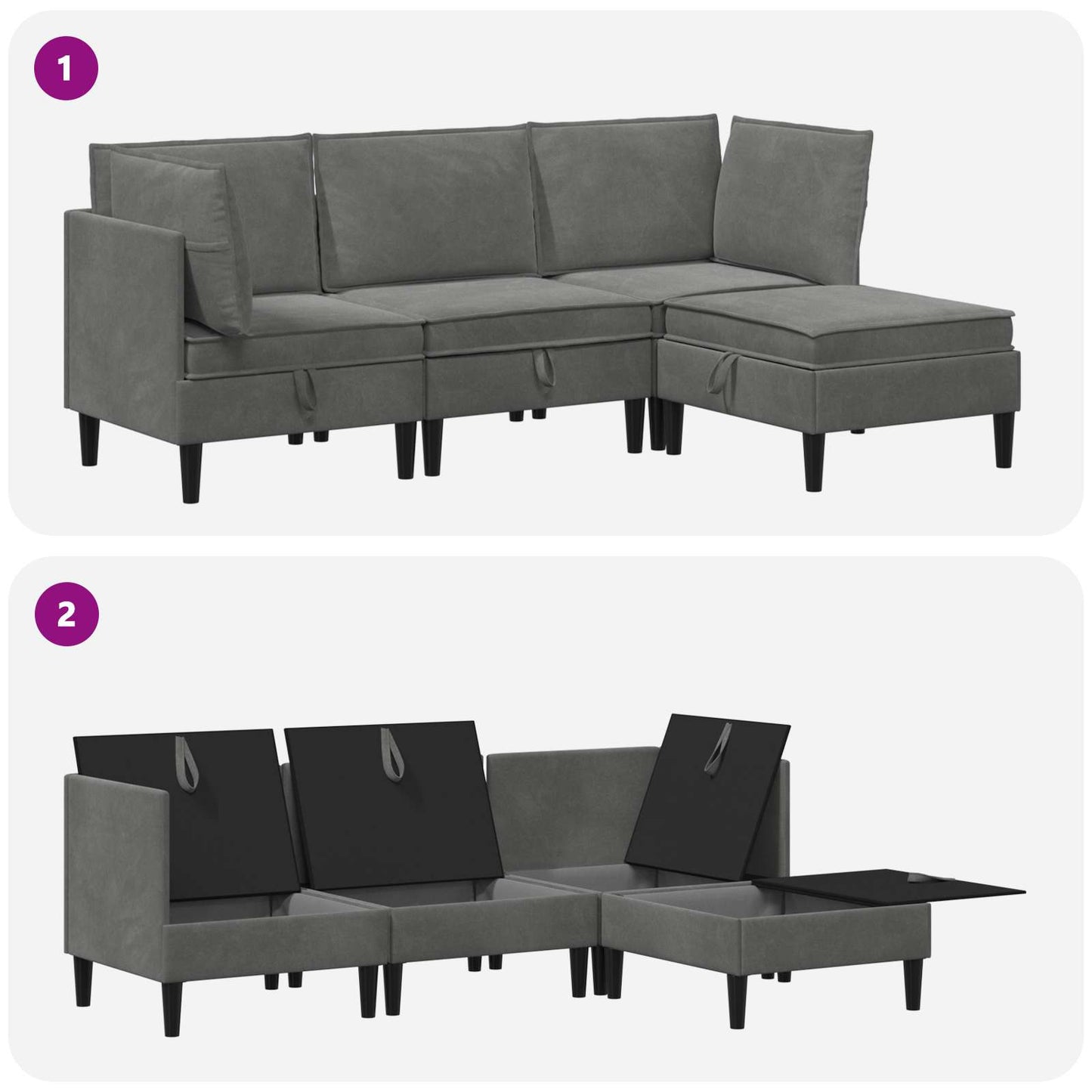 vidaXL Σετ Επίπλων Σαλονιού με μαξιλάρι 4 pcs Σκούρο Γκρι Βελούδο