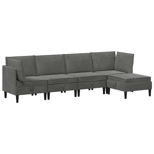 vidaXL Σετ Επίπλων Σαλονιού με μαξιλάρι 5 pcs Σκούρο Γκρι Βελούδο