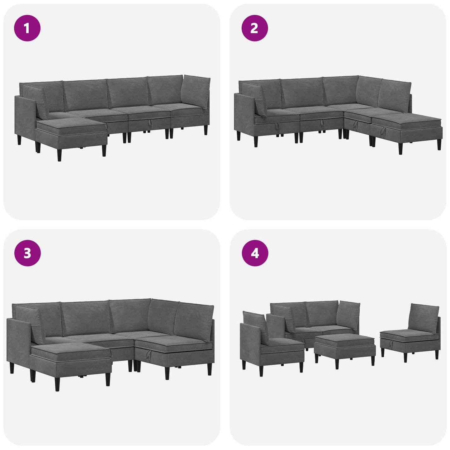vidaXL Σετ Επίπλων Σαλονιού με μαξιλάρι 5 pcs Σκούρο Γκρι Βελούδο