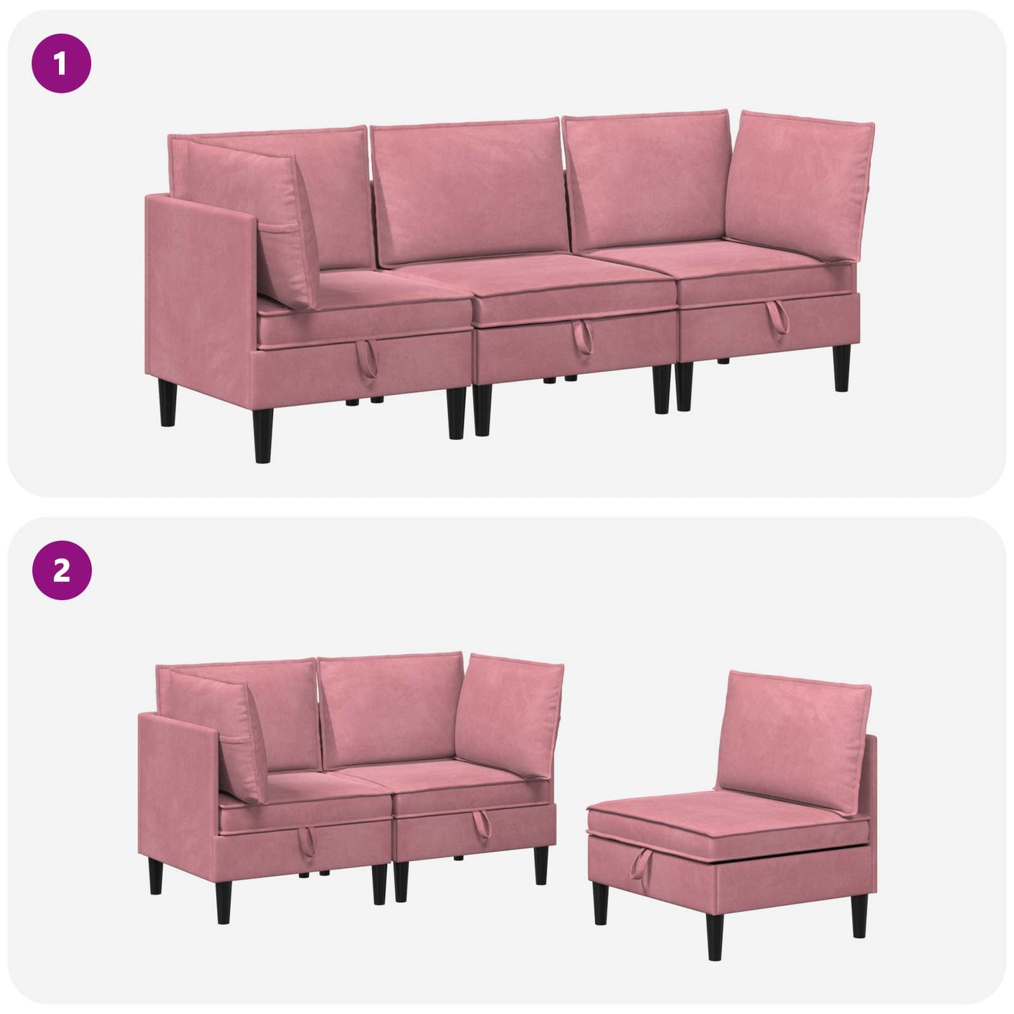 vidaXL Σετ Επίπλων Σαλονιού με μαξιλάρι 3 pcs Ροζ Βελούδο