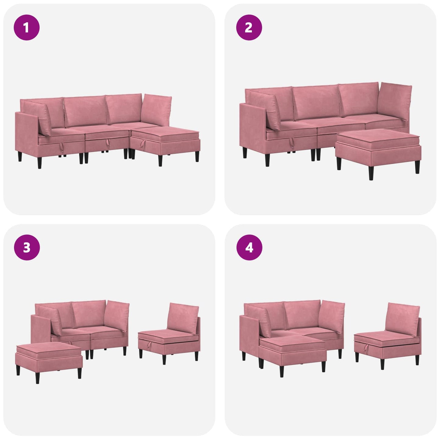 vidaXL Σετ Επίπλων Σαλονιού με μαξιλάρι 4 pcs Ροζ Βελούδο