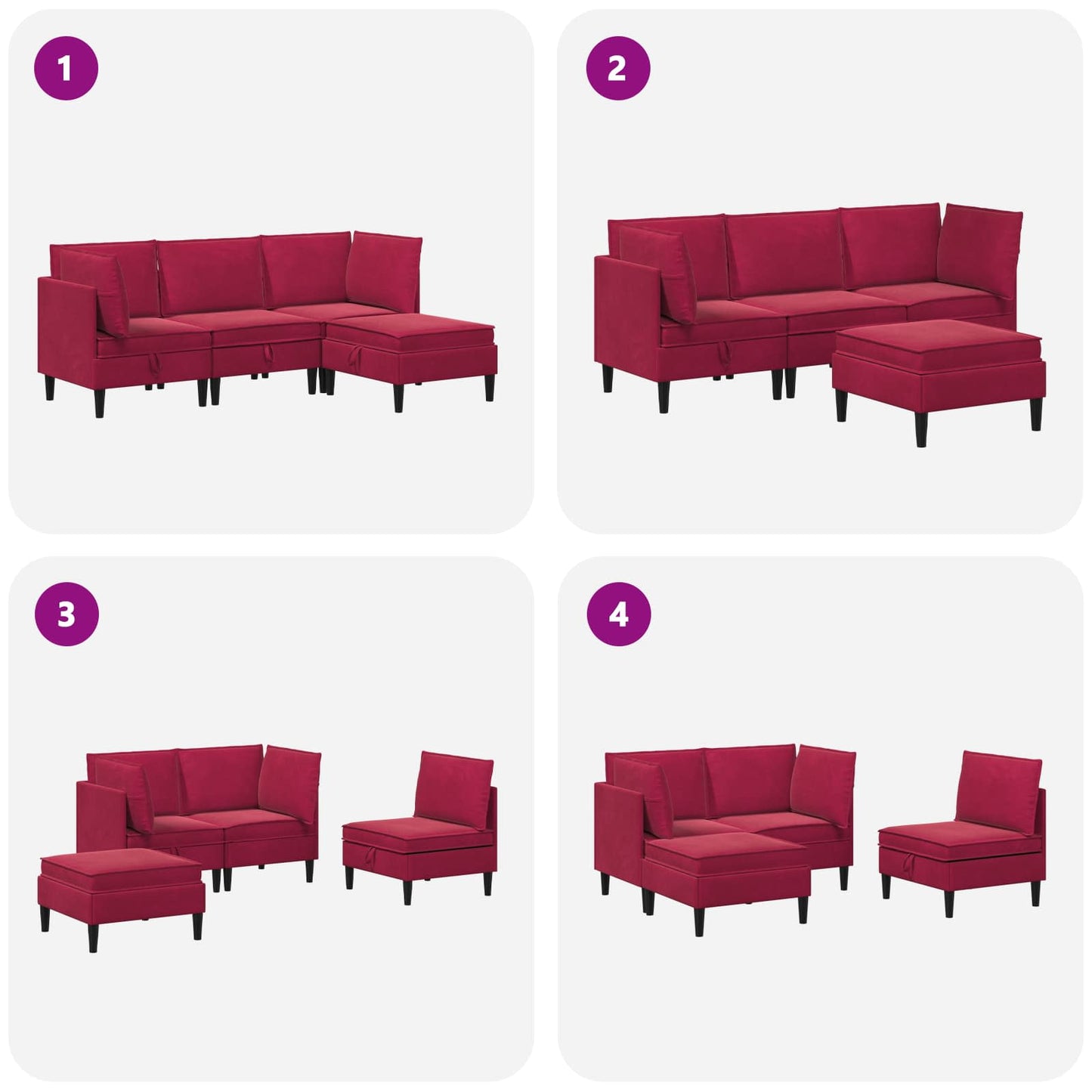 vidaXL Σετ Επίπλων Σαλονιού με μαξιλάρι 4 pcs Κόκκινο Βελούδο