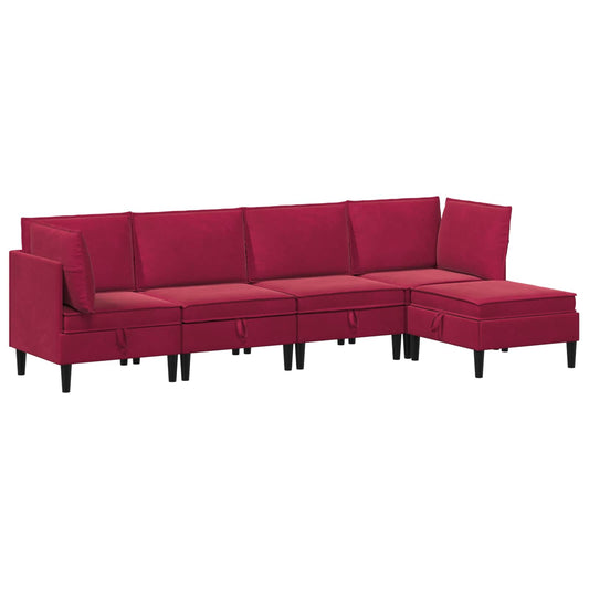 vidaXL Σετ Επίπλων Σαλονιού με μαξιλάρι 5 pcs Κόκκινο Βελούδο