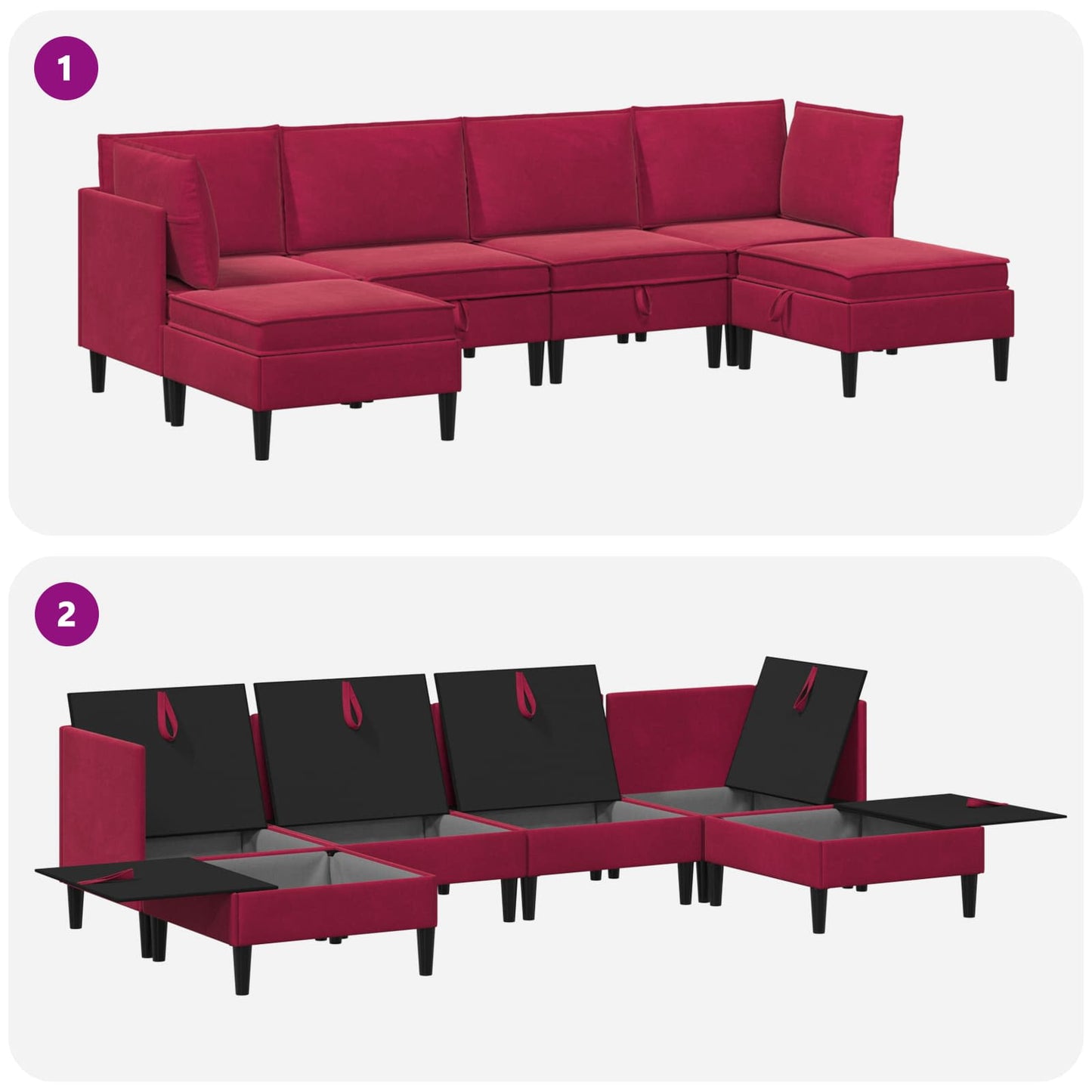 vidaXL Σετ Επίπλων Σαλονιού με μαξιλάρι 6 pcs Κόκκινο Βελούδο