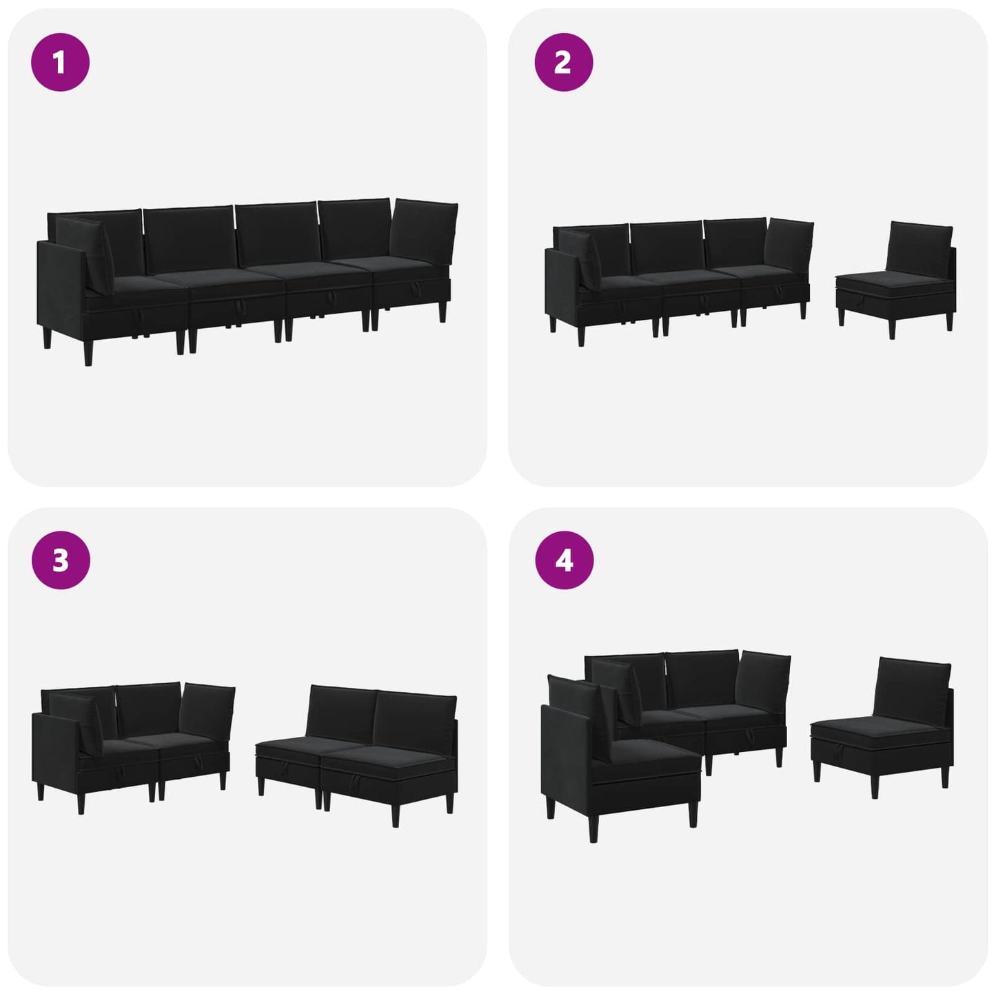 vidaXL Σετ Επίπλων Σαλονιού με μαξιλάρι 4 pcs Μαύρο Βελούδο