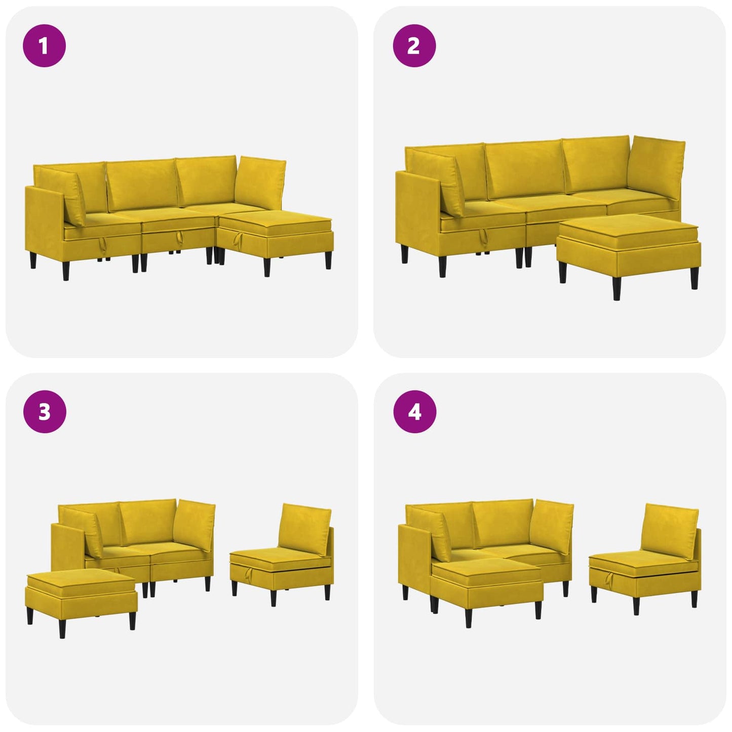 vidaXL Σετ Επίπλων Σαλονιού με μαξιλάρι 4 pcs Κίτρινο Βελούδο
