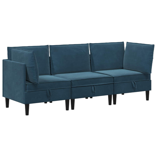 vidaXL Σετ Επίπλων Σαλονιού με μαξιλάρι 3 pcs Μπλε Βελούδο