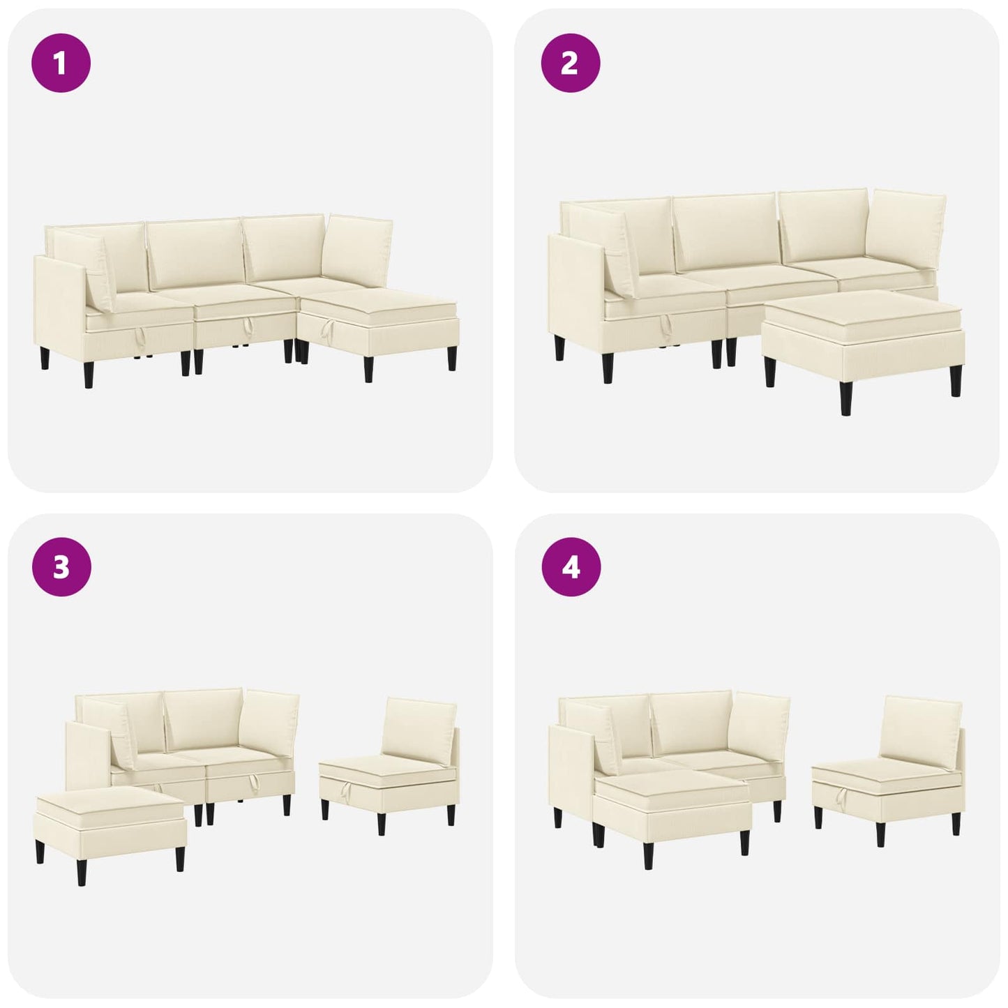 vidaXL Σετ Επίπλων Σαλονιού 4 pcs Κρεμ Ύφασμα
