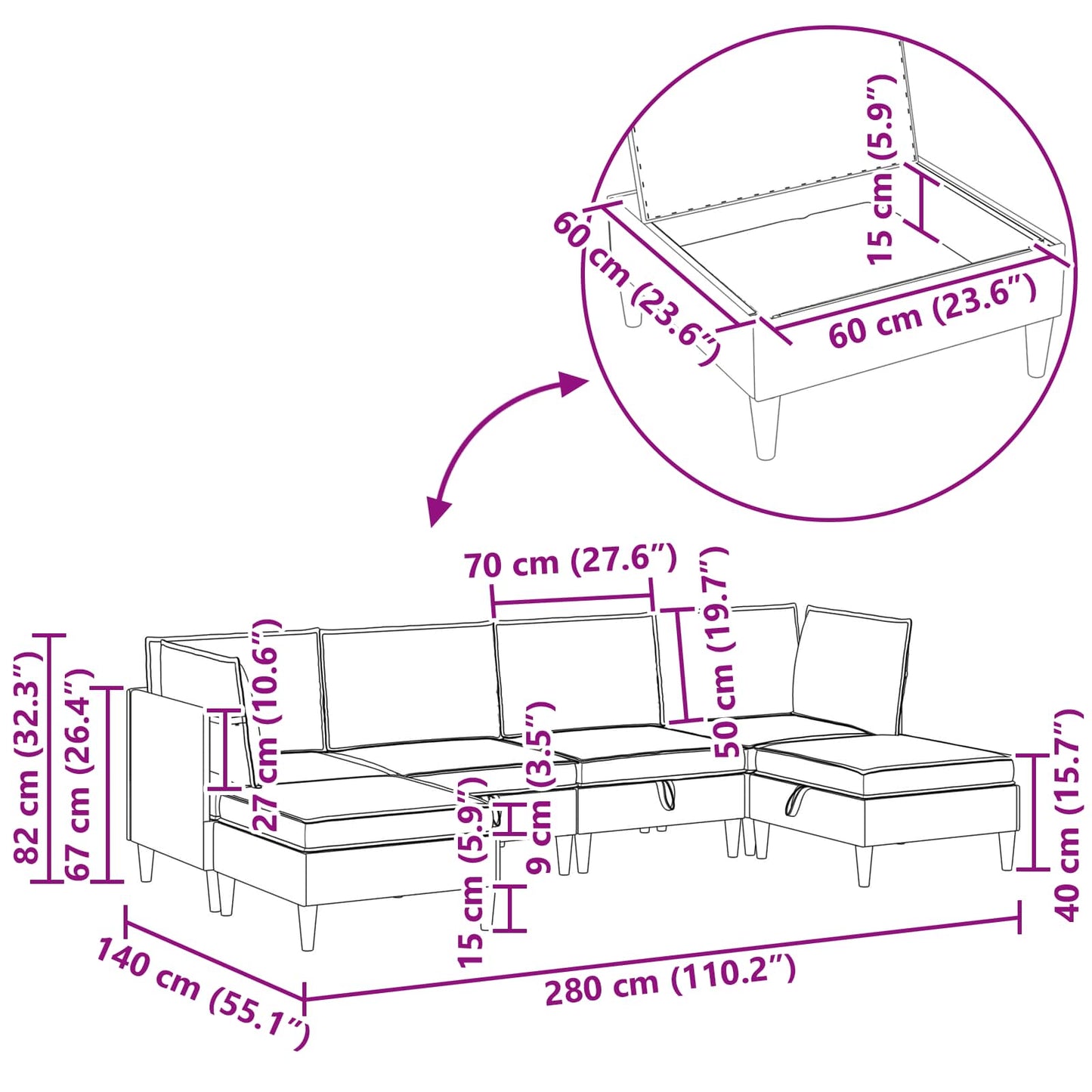 vidaXL Σετ Επίπλων Σαλονιού 6 pcs Κρεμ Ύφασμα
