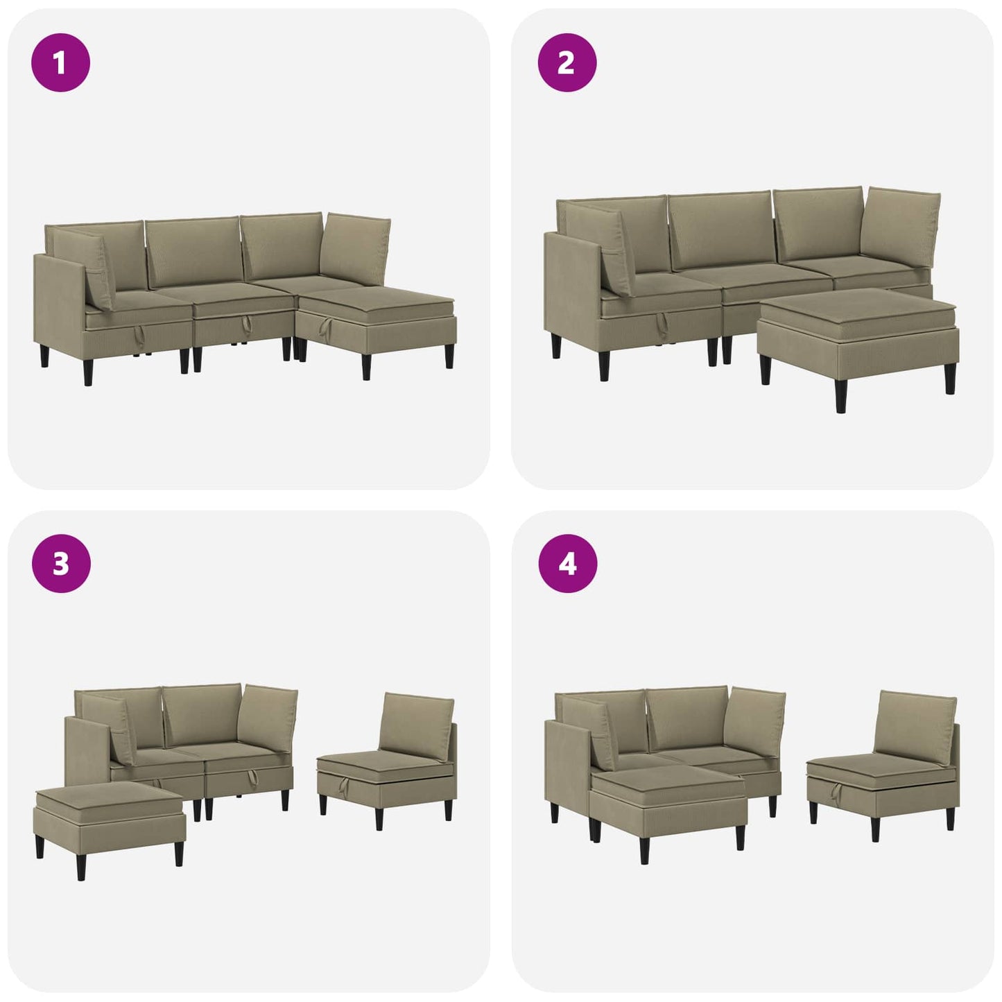 vidaXL Σετ Επίπλων Σαλονιού 4 pcs Χακί Ύφασμα
