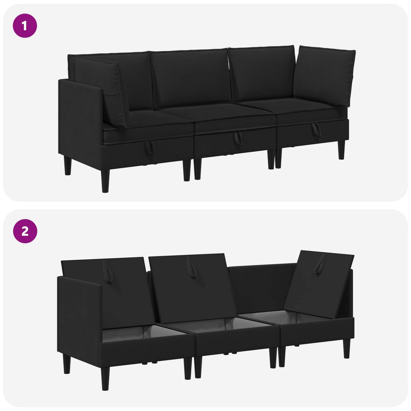 vidaXL Σετ Επίπλων Σαλονιού 3 pcs Μαύρο Ύφασμα