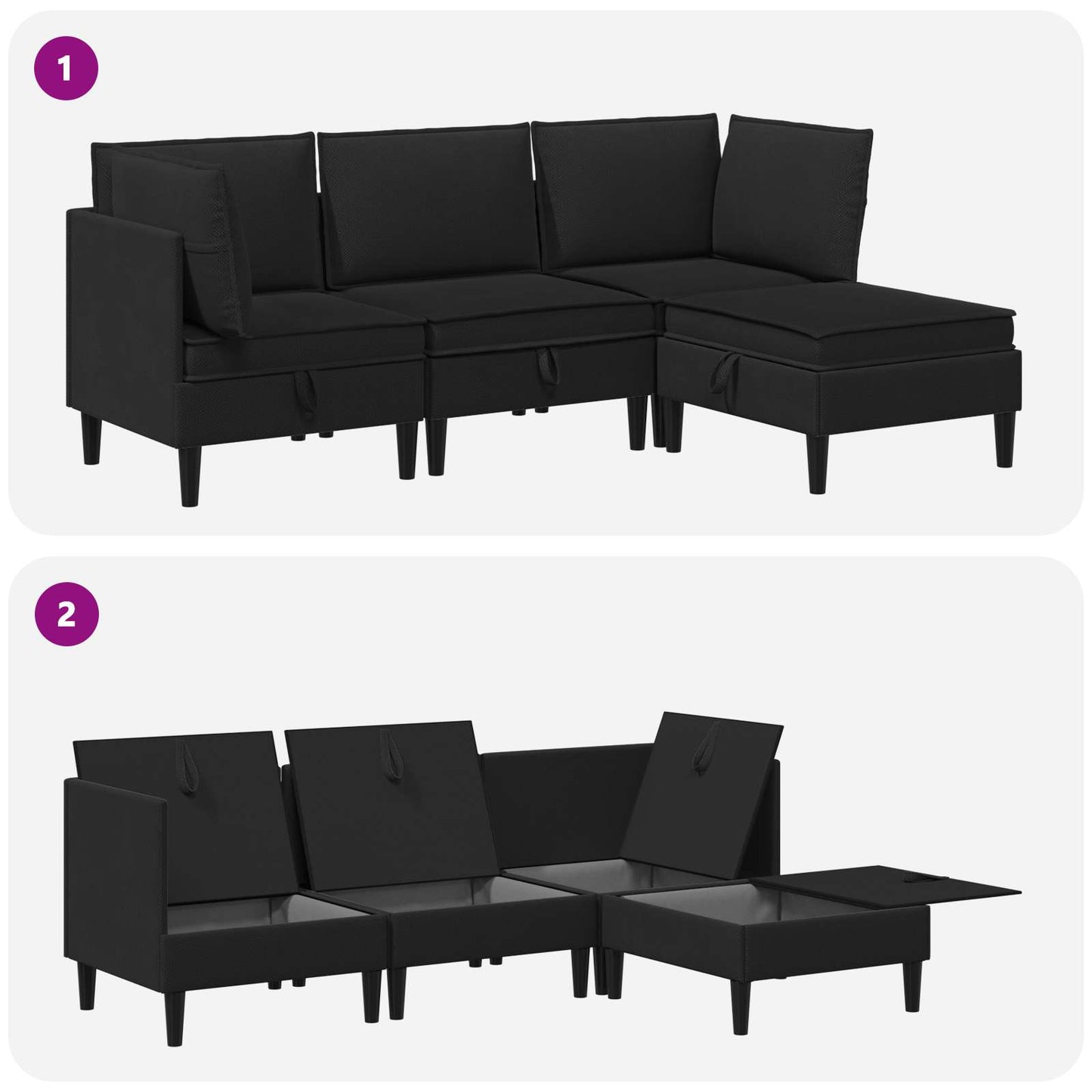 vidaXL Σετ Επίπλων Σαλονιού 4 pcs Μαύρο Ύφασμα