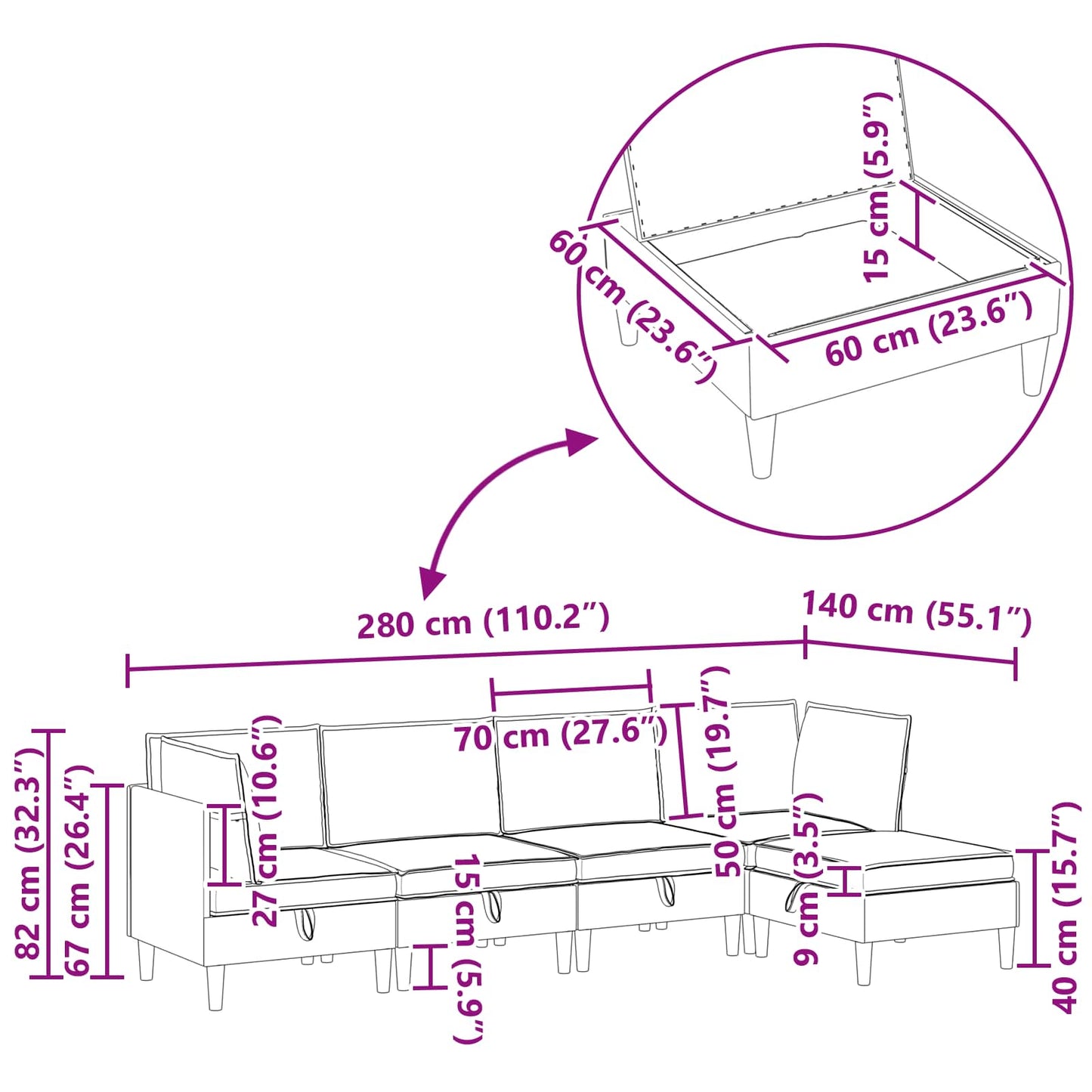 vidaXL Σετ Επίπλων Σαλονιού 5 pcs Μαύρο Ύφασμα