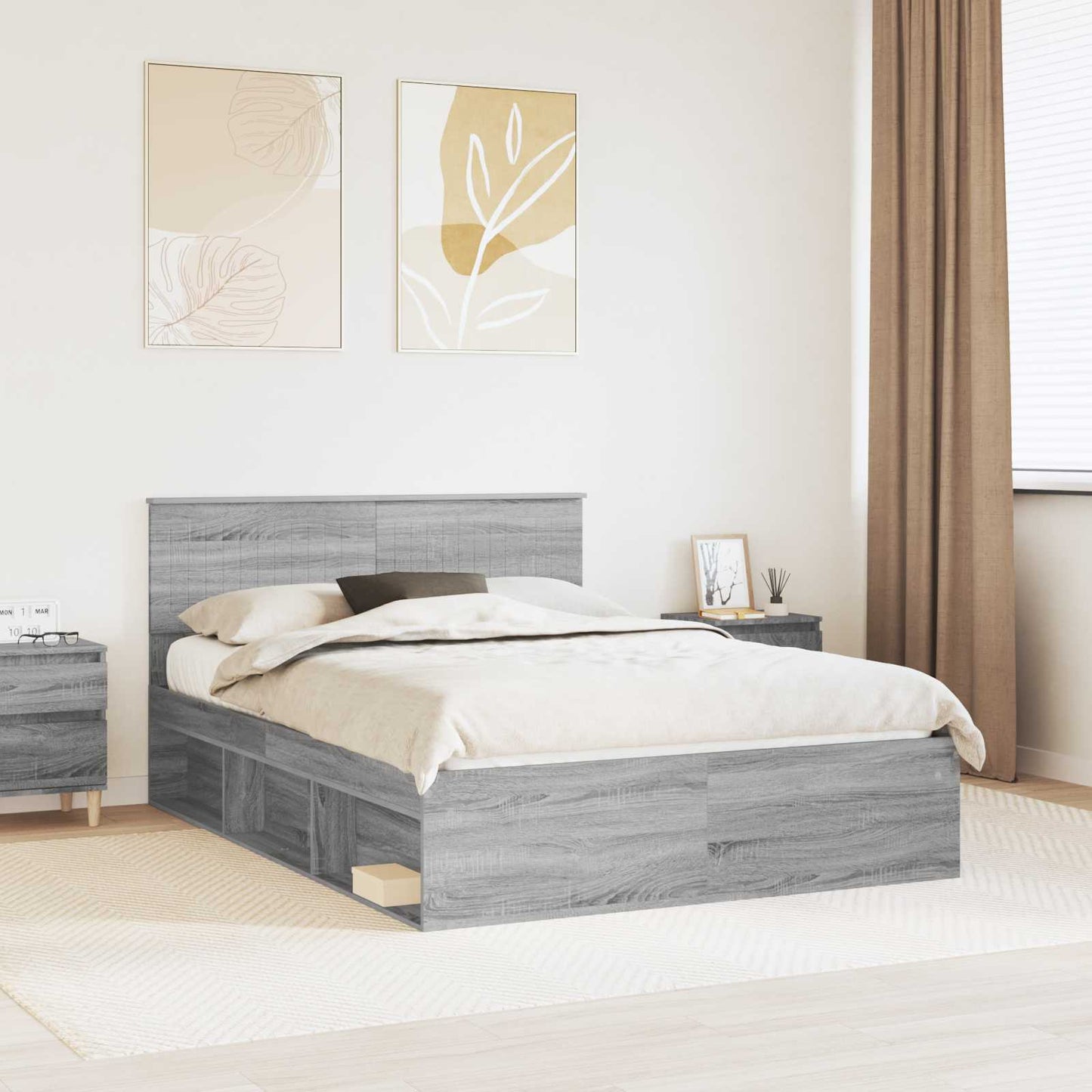 vidaXL Σκελετός Κρεβατιού Γκρι Sonoma 135 x 190 cm