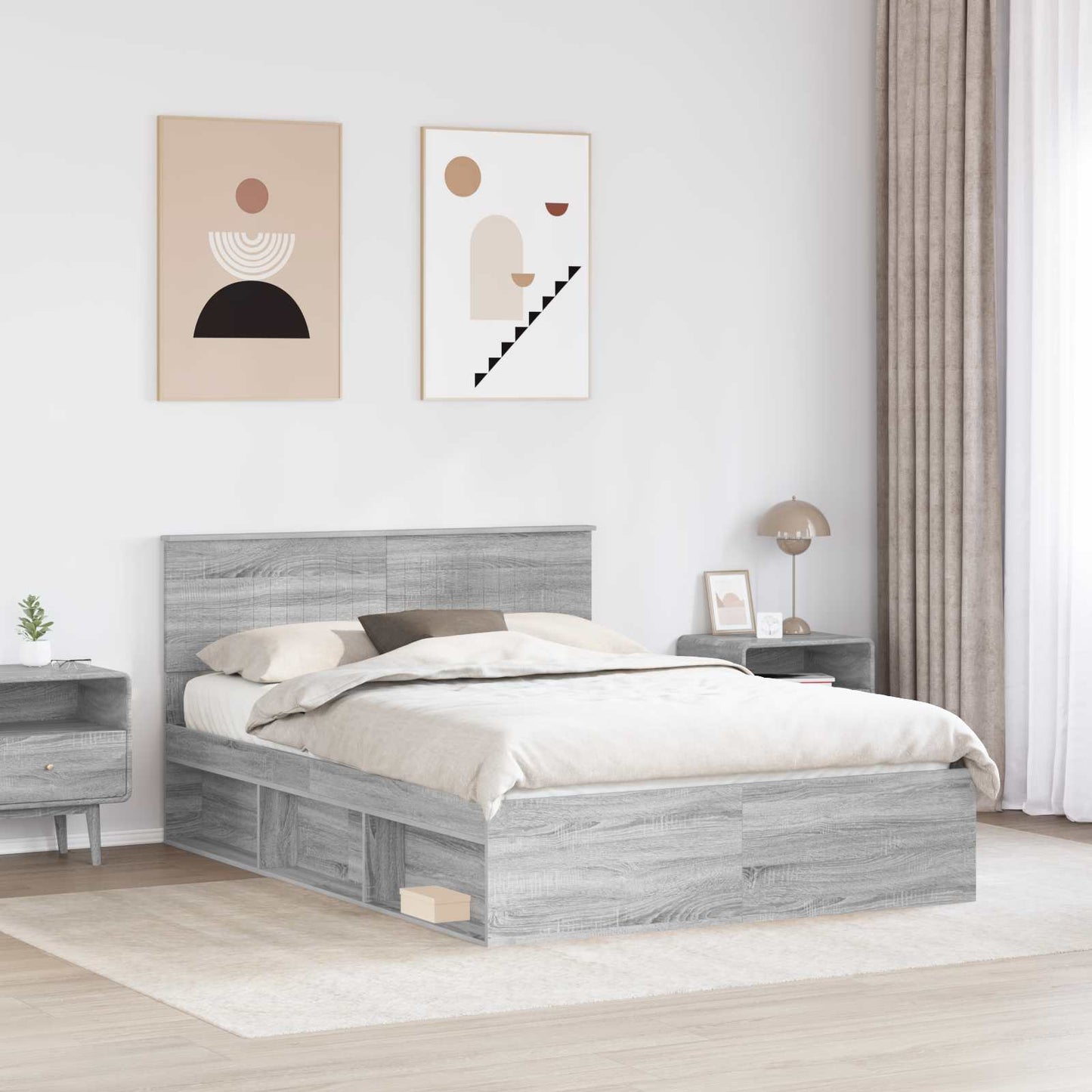 vidaXL Σκελετός Κρεβατιού Γκρι Sonoma 135 x 190 cm