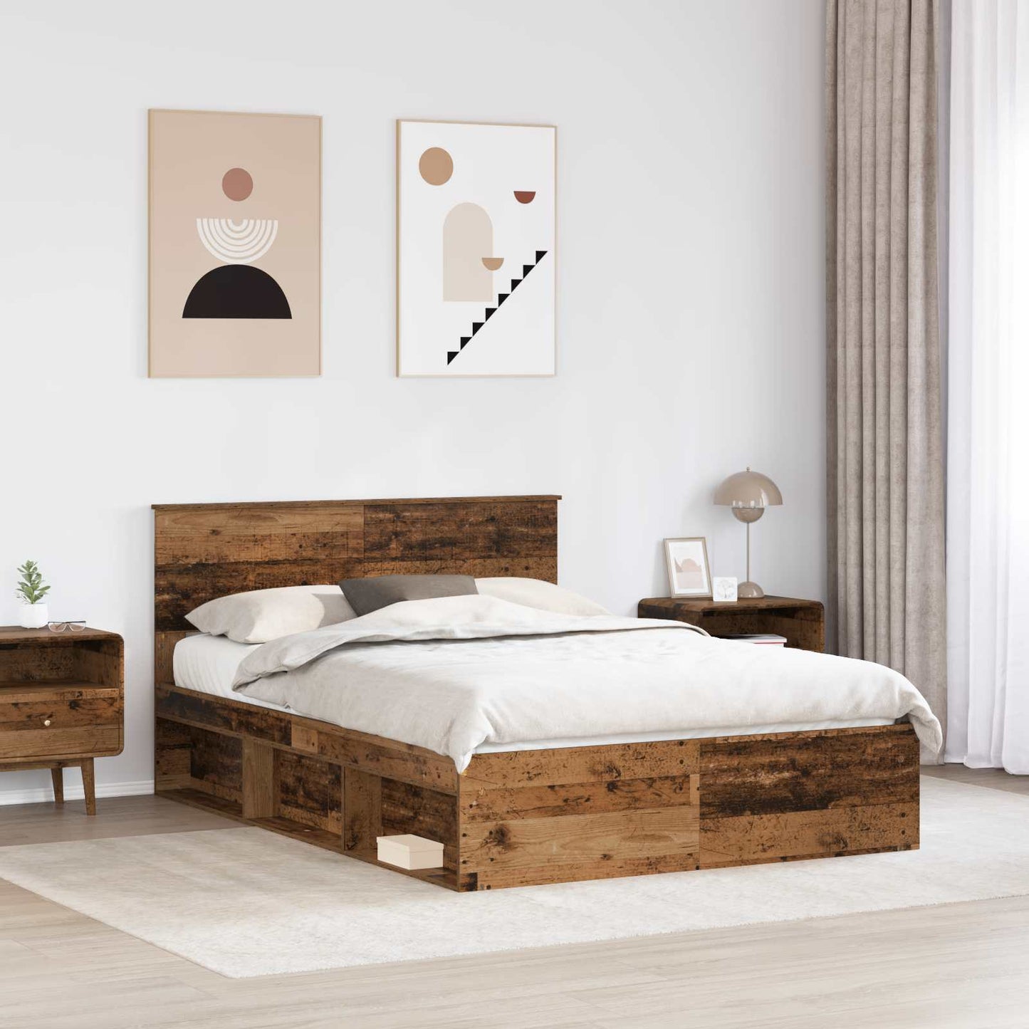 vidaXL Σκελετός Κρεβατιού Παλιό ξύλο 135 x 190 cm Στερεά ξυλεία πεύκου