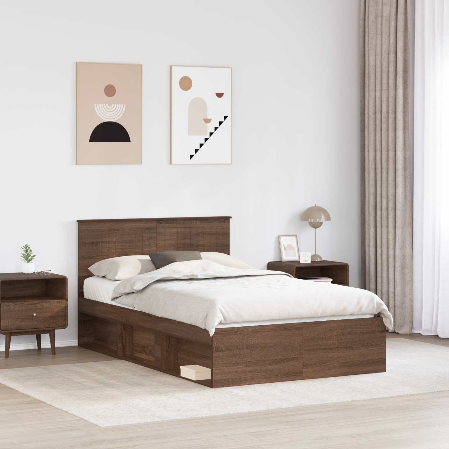 vidaXL Σκελετός Κρεβατιού Καφέ δρυς 120 x 200 cm Στερεά ξυλεία πεύκου