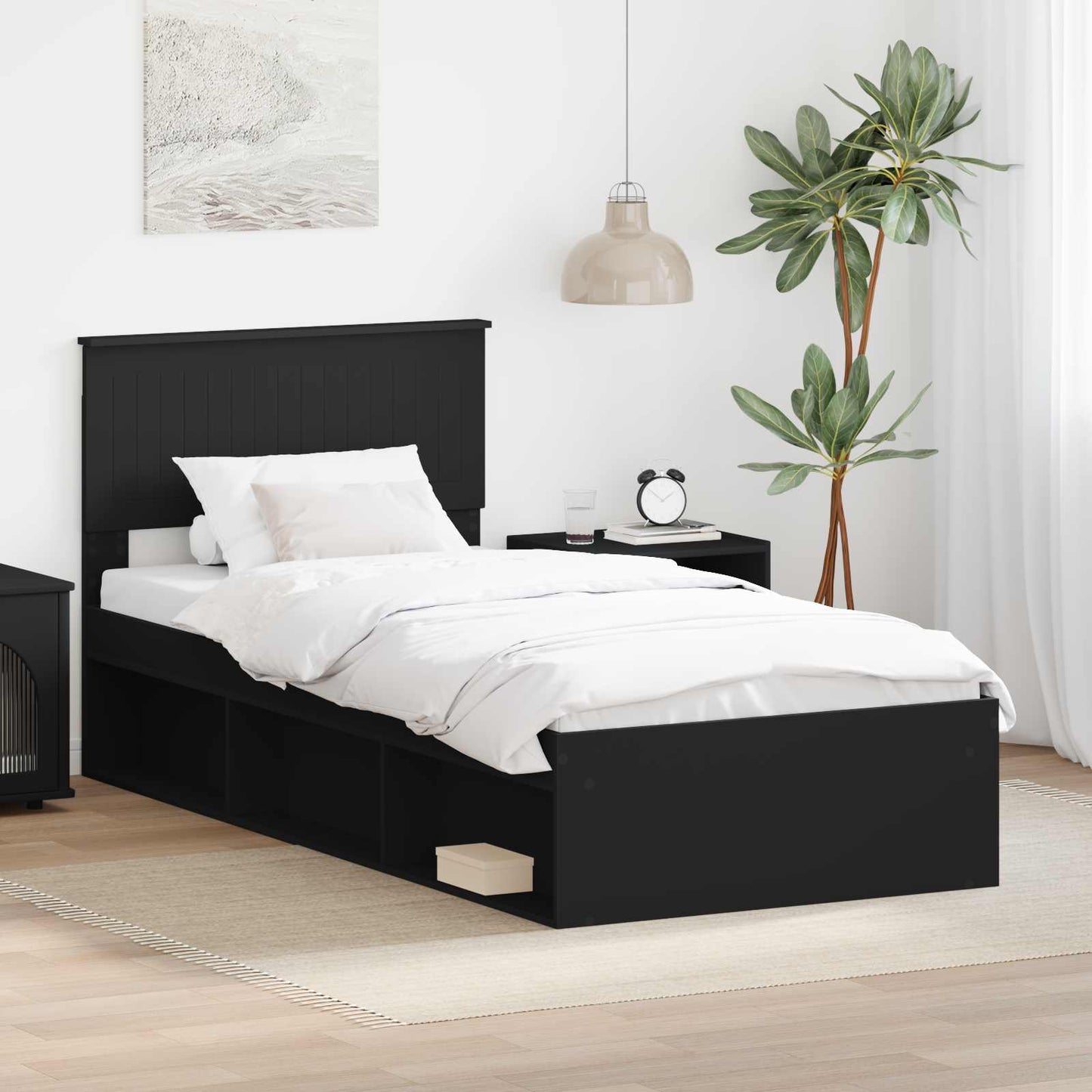 vidaXL Σκελετός Κρεβατιού Μαύρο 90 x 190 cm Στερεά ξυλεία πεύκου