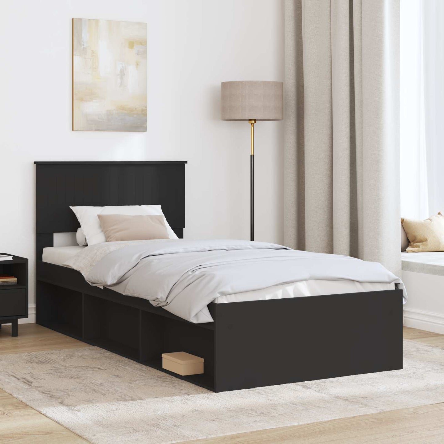 vidaXL Σκελετός Κρεβατιού Μαύρο 90 x 190 cm Στερεά ξυλεία πεύκου