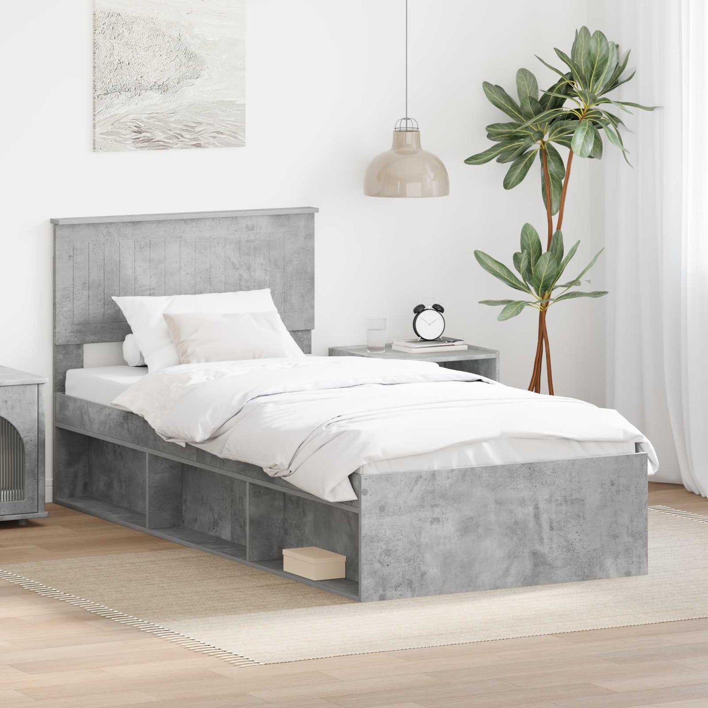 vidaXL Σκελετός Κρεβατιού Γκρι Μπετόν 90 x 190 cm Στερεά ξυλεία πεύκου