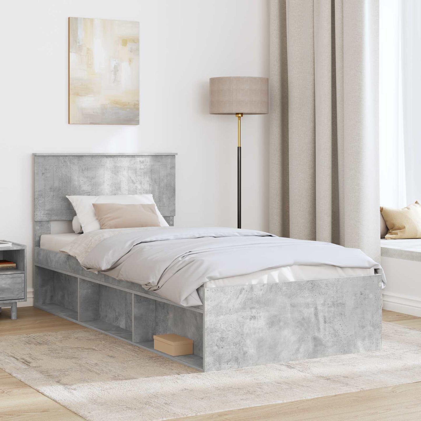 vidaXL Σκελετός Κρεβατιού Γκρι Μπετόν 90 x 190 cm Στερεά ξυλεία πεύκου