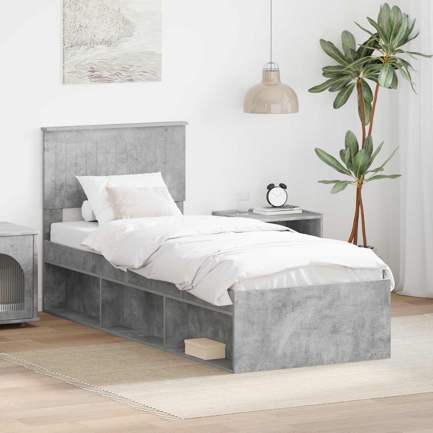 vidaXL Σκελετός Κρεβατιού Γκρι Μπετόν 75 x 190 cm Στερεά ξυλεία πεύκου