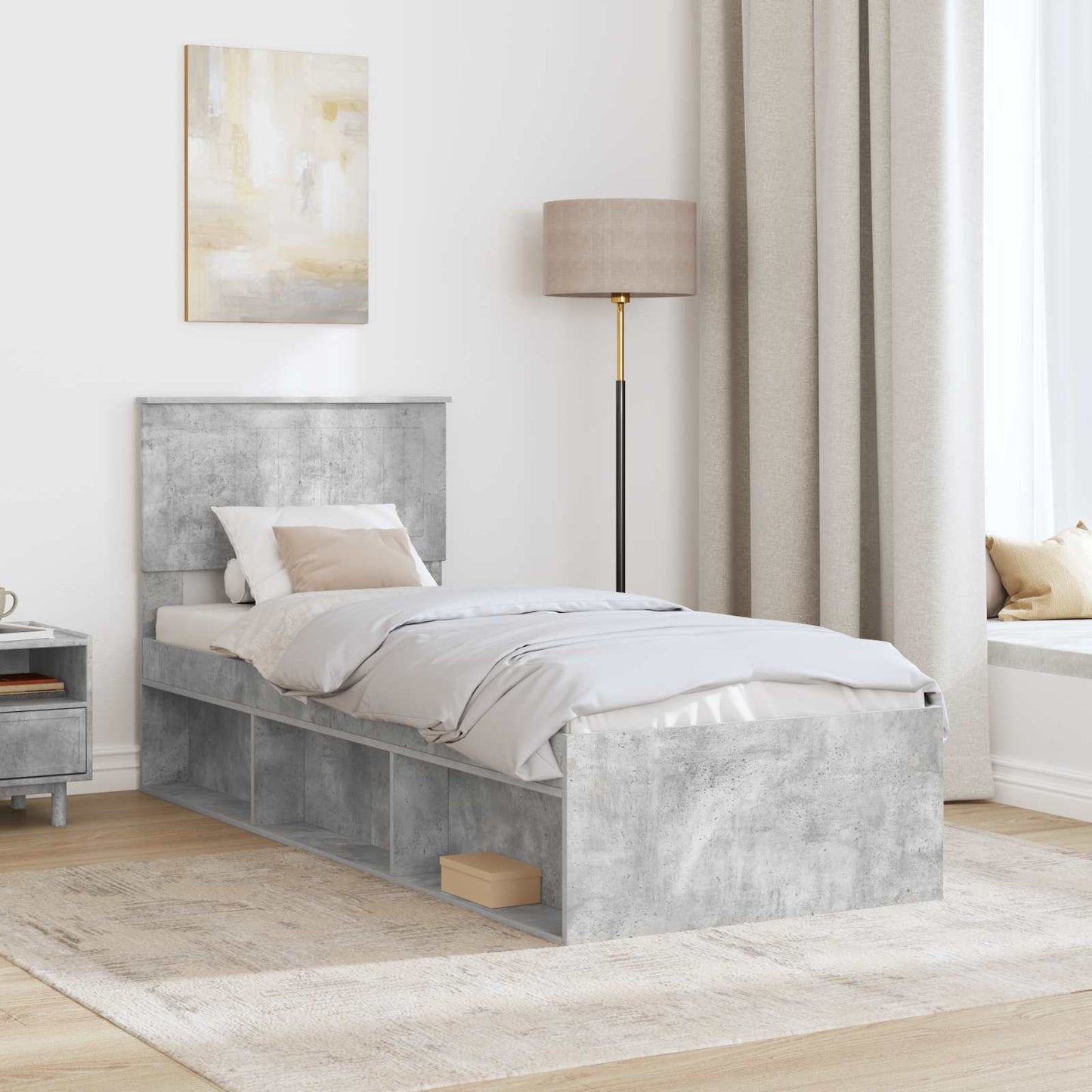 vidaXL Σκελετός Κρεβατιού Γκρι Μπετόν 75 x 190 cm Στερεά ξυλεία πεύκου