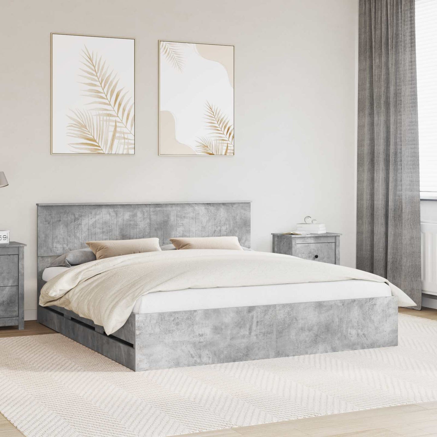 vidaXL Σκελετός Κρεβατιού Σκυρόδεμα Γκρι 180 x 200 cm Μηχανήματος Ξύλο