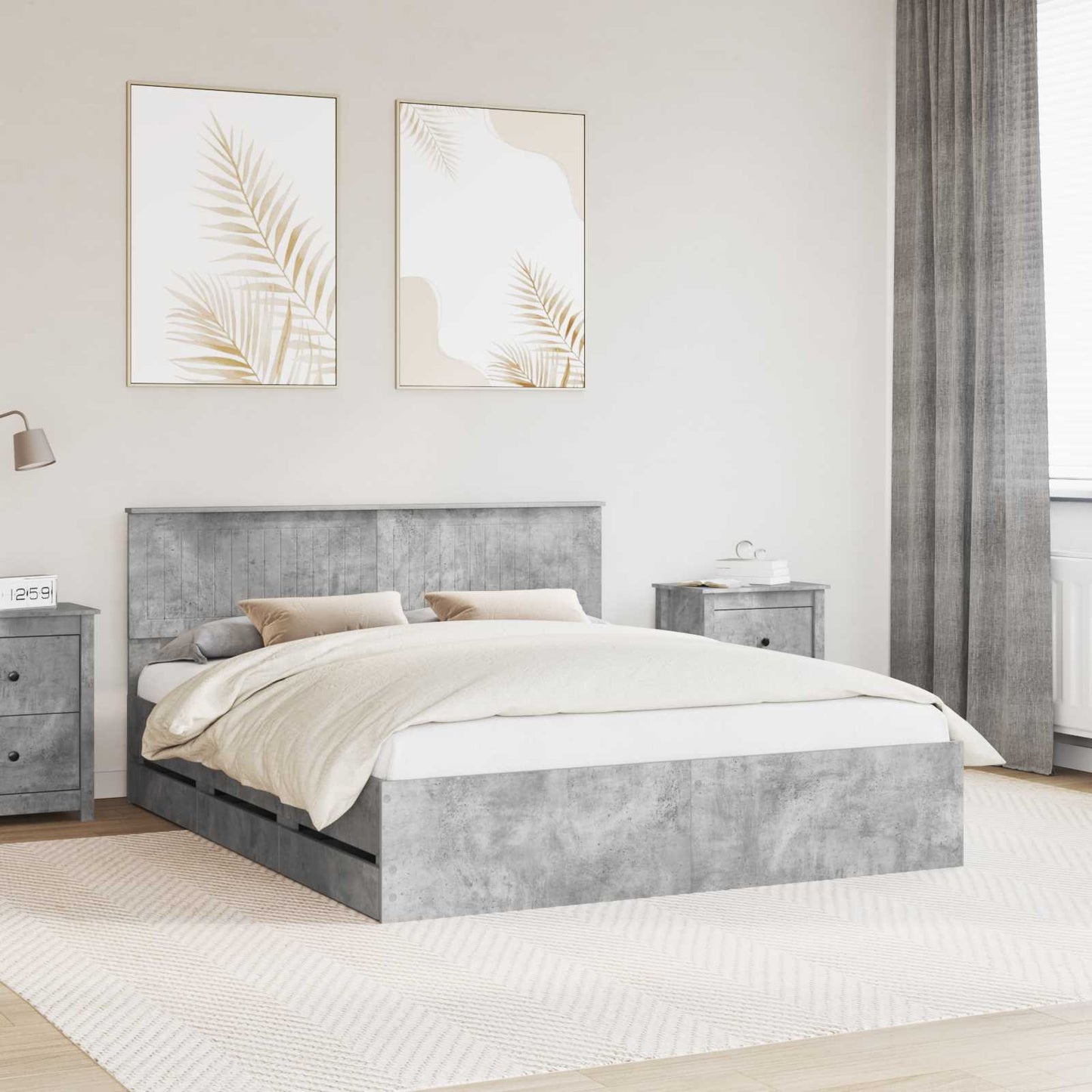 vidaXL Σκελετός Κρεβατιού Σκυρόδεμα Γκρι 160 x 200 cm Μηχανήματος Ξύλο