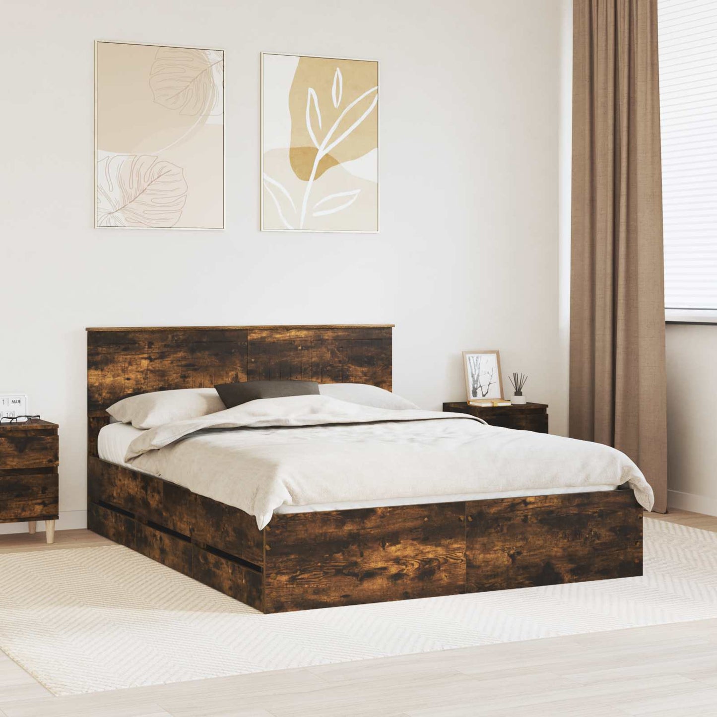 vidaXL Σκελετός Κρεβατιού Καπνιστό Δρύς 150 x 200 cm Μηχανήματος Ξύλο