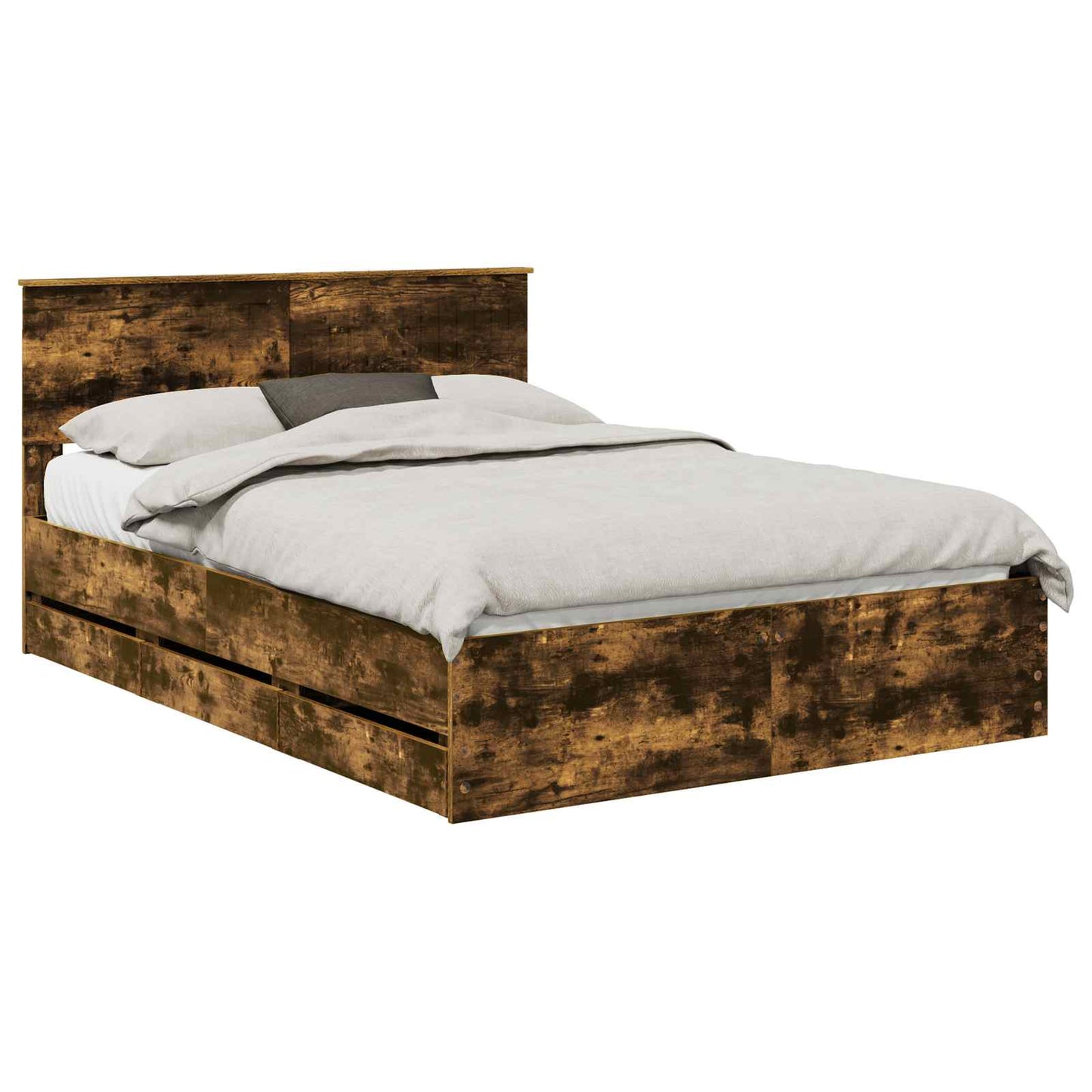 vidaXL Σκελετός Κρεβατιού Καπνιστό Δρύς 140 x 190 cm Μηχανήματος Ξύλο