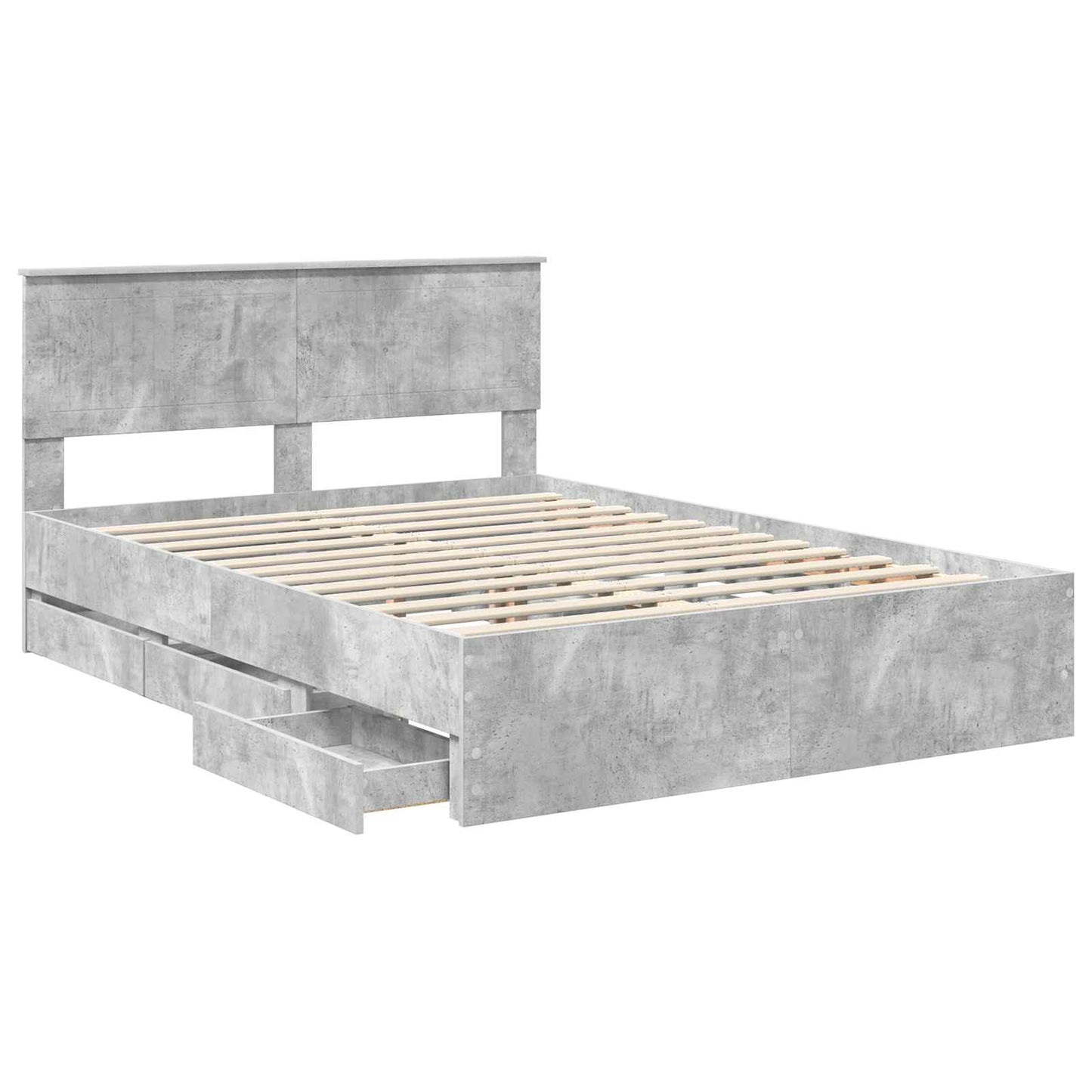vidaXL Σκελετός Κρεβατιού Σκυρόδεμα Γκρι 135 x 190 cm Μηχανήματος Ξύλο