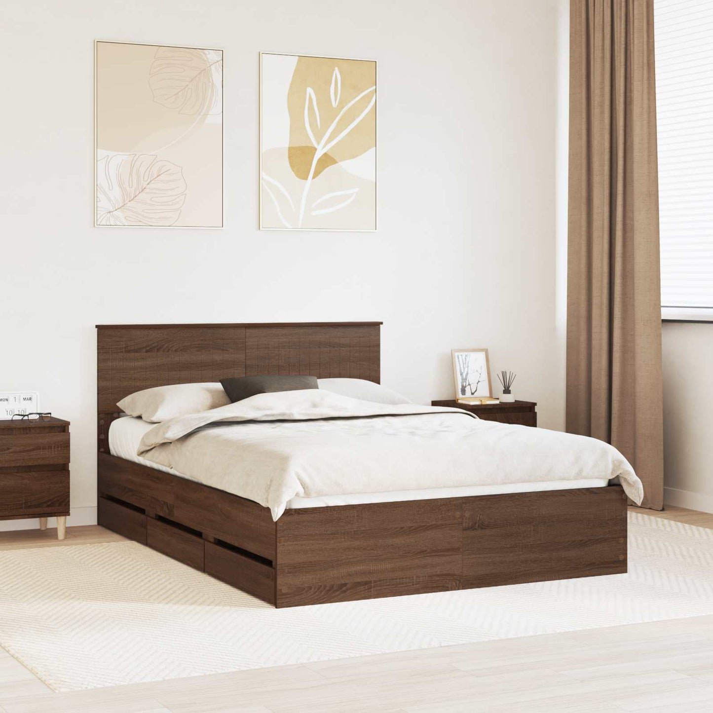 vidaXL Σκελετός Κρεβατιού Καφέ δρυς 135 x 190 cm Μηχανήματος Ξύλο