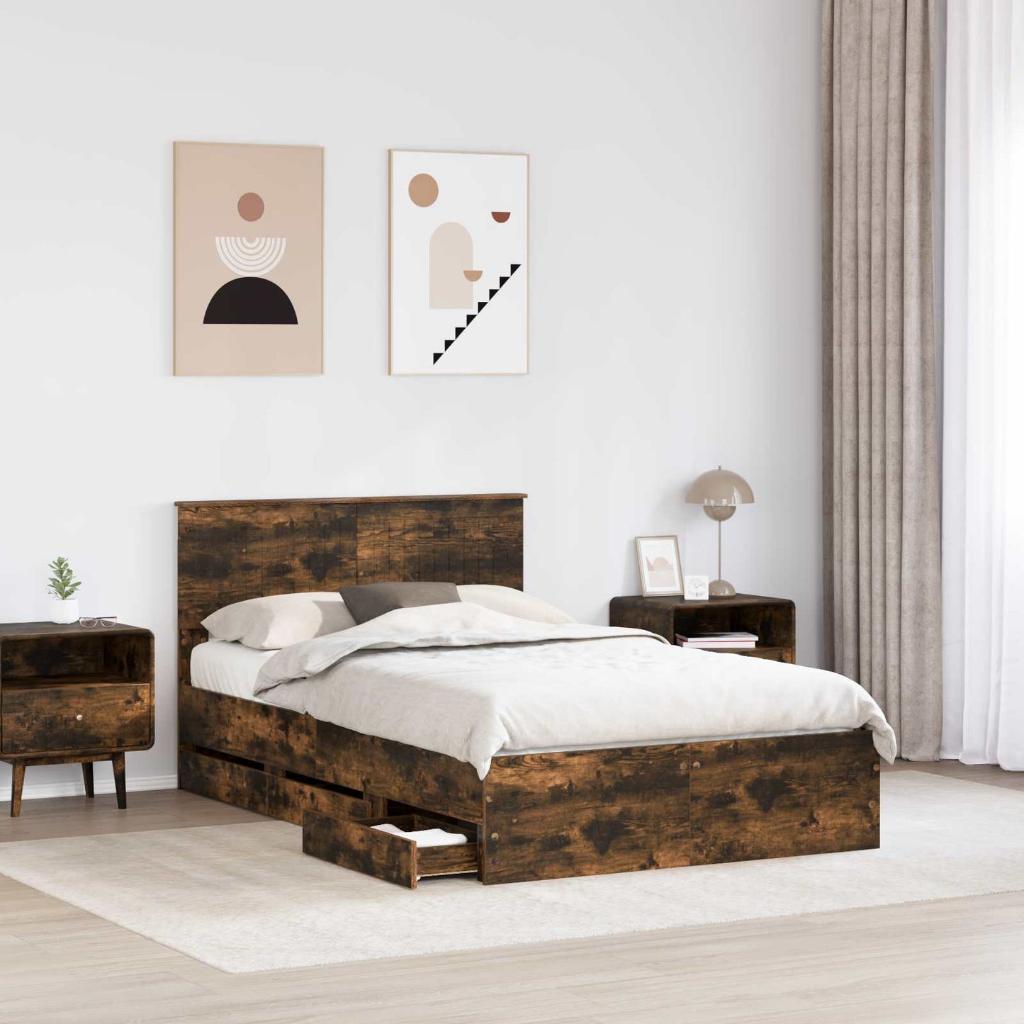 vidaXL Σκελετός Κρεβατιού Καπνιστό Δρύς 120 x 190 cm Μηχανήματος Ξύλο