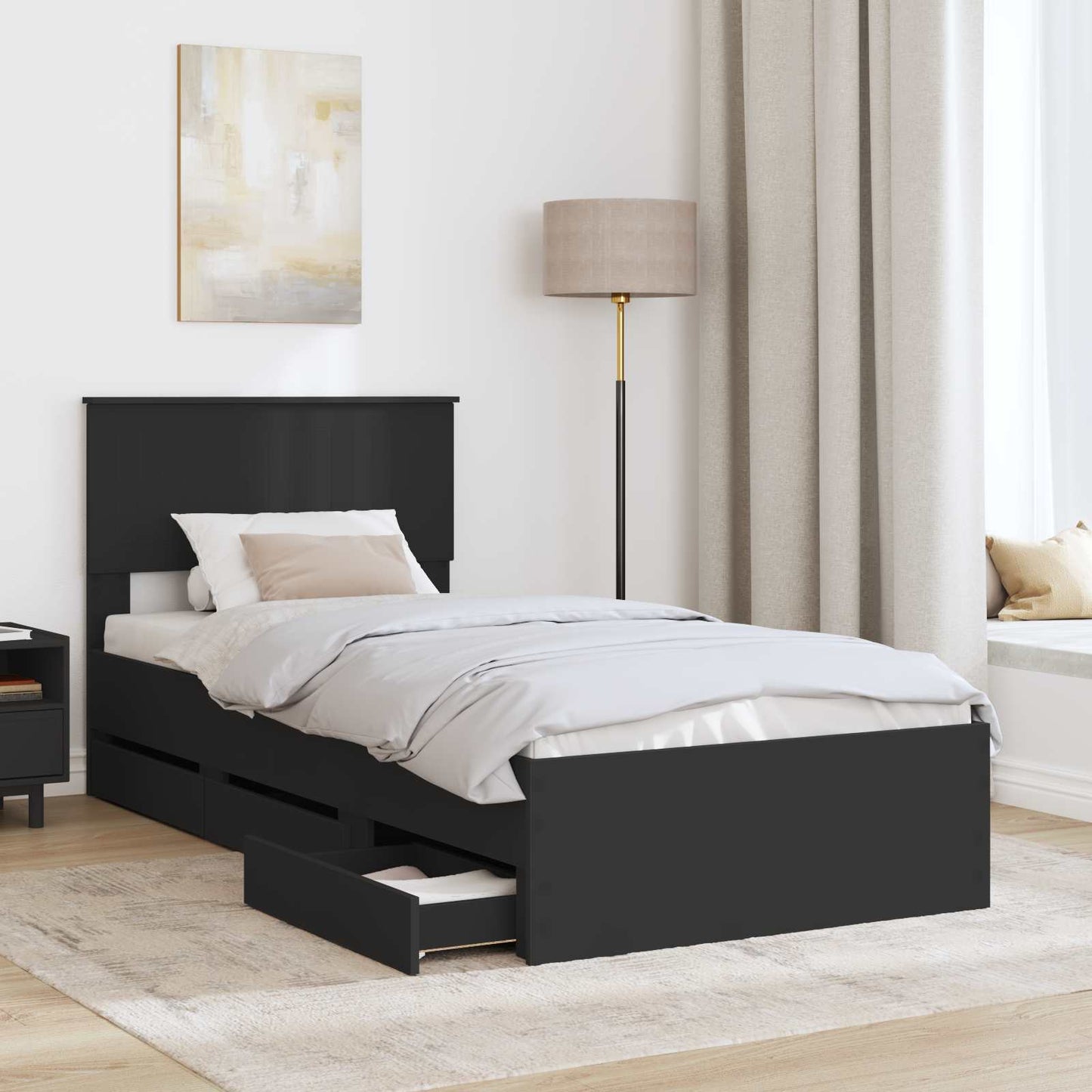 vidaXL Σκελετός Κρεβατιού Μαύρο 90 x 190 cm Μηχανήματος Ξύλο