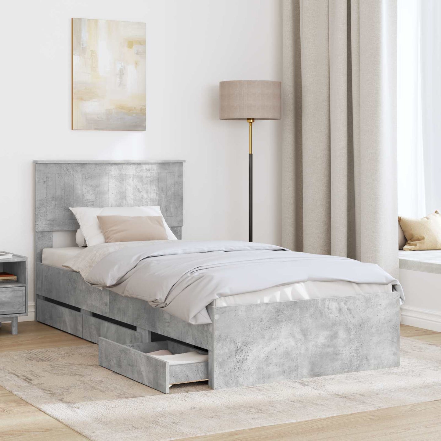 vidaXL Σκελετός Κρεβατιού Σκυρόδεμα Γκρι 90 x 190 cm Μηχανήματος Ξύλο