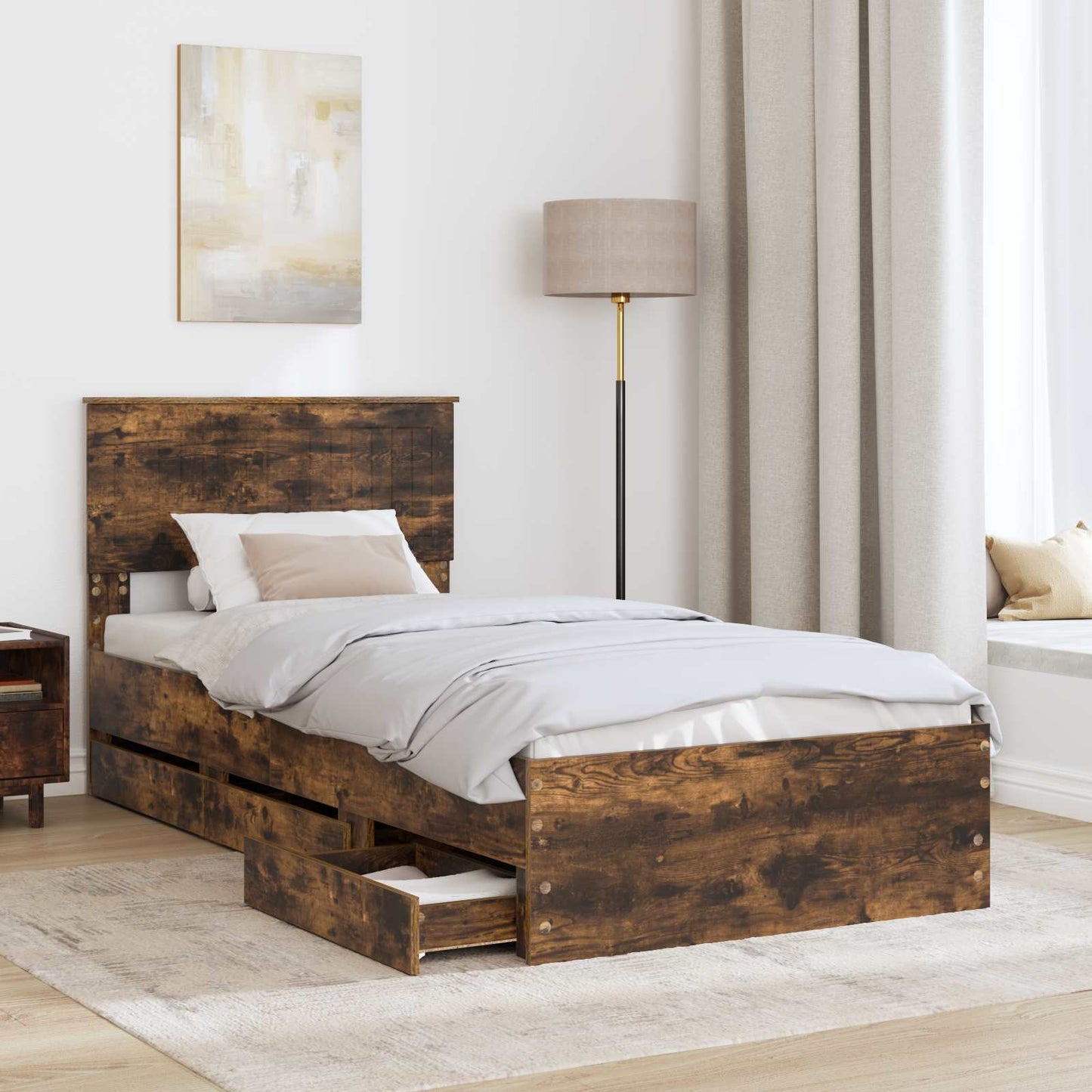 vidaXL Σκελετός Κρεβατιού Καπνιστό Δρύς 90 x 190 cm Μηχανήματος Ξύλο