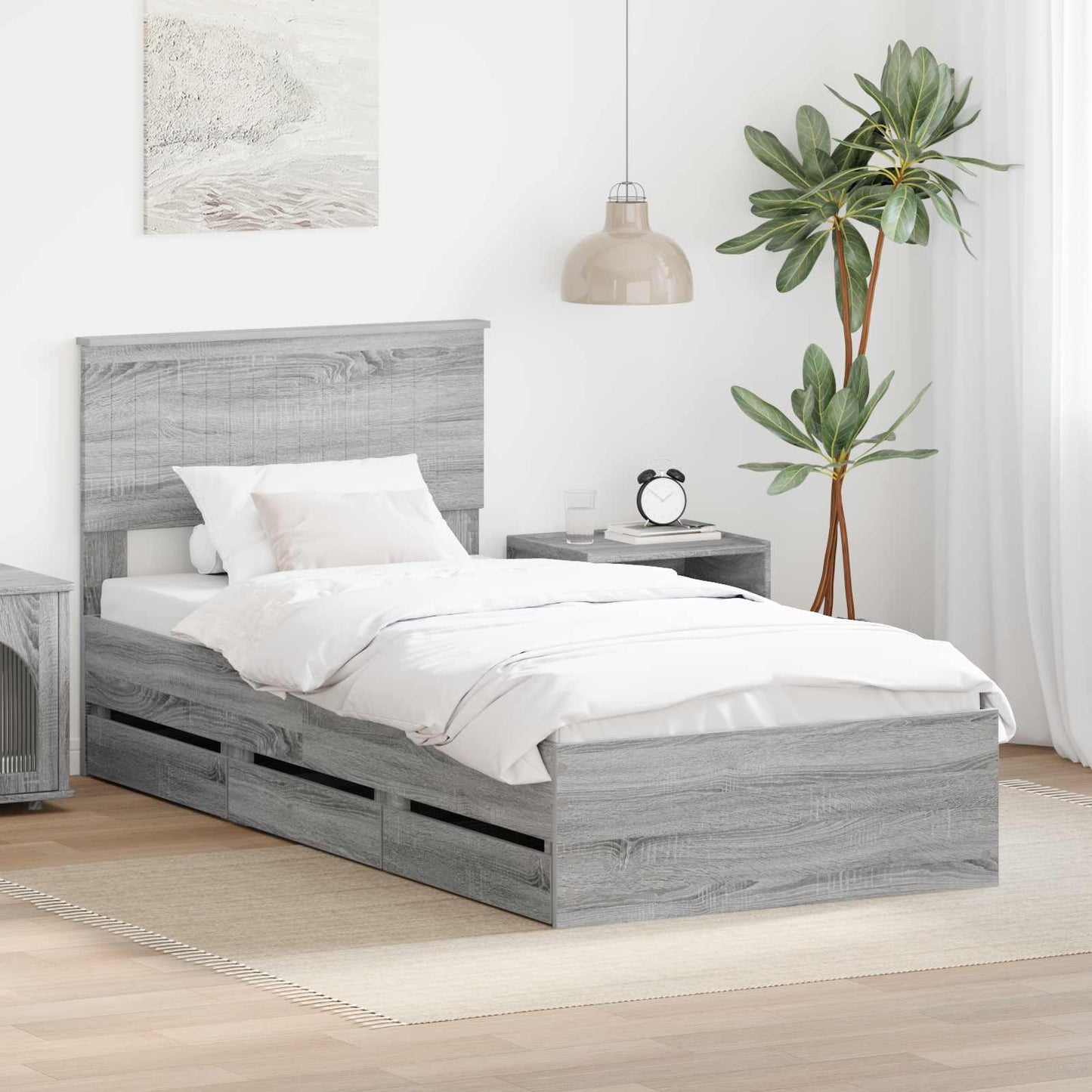 vidaXL Σκελετός Κρεβατιού Γκρίζο Σονομα 90 x 190 cm Μηχανήματος Ξύλο