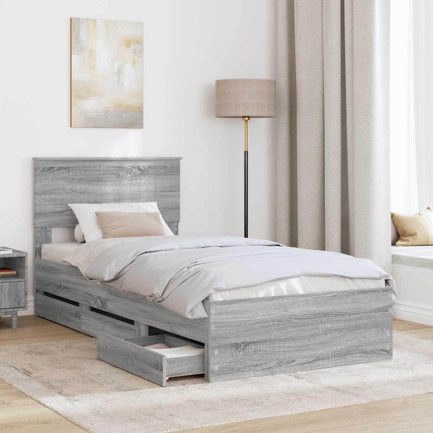 vidaXL Σκελετός Κρεβατιού Γκρίζο Σονομα 90 x 190 cm Μηχανήματος Ξύλο