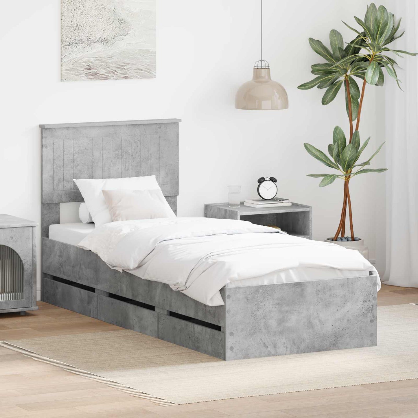 vidaXL Σκελετός Κρεβατιού Σκυρόδεμα Γκρι 75 x 190 cm Μηχανήματος Ξύλο
