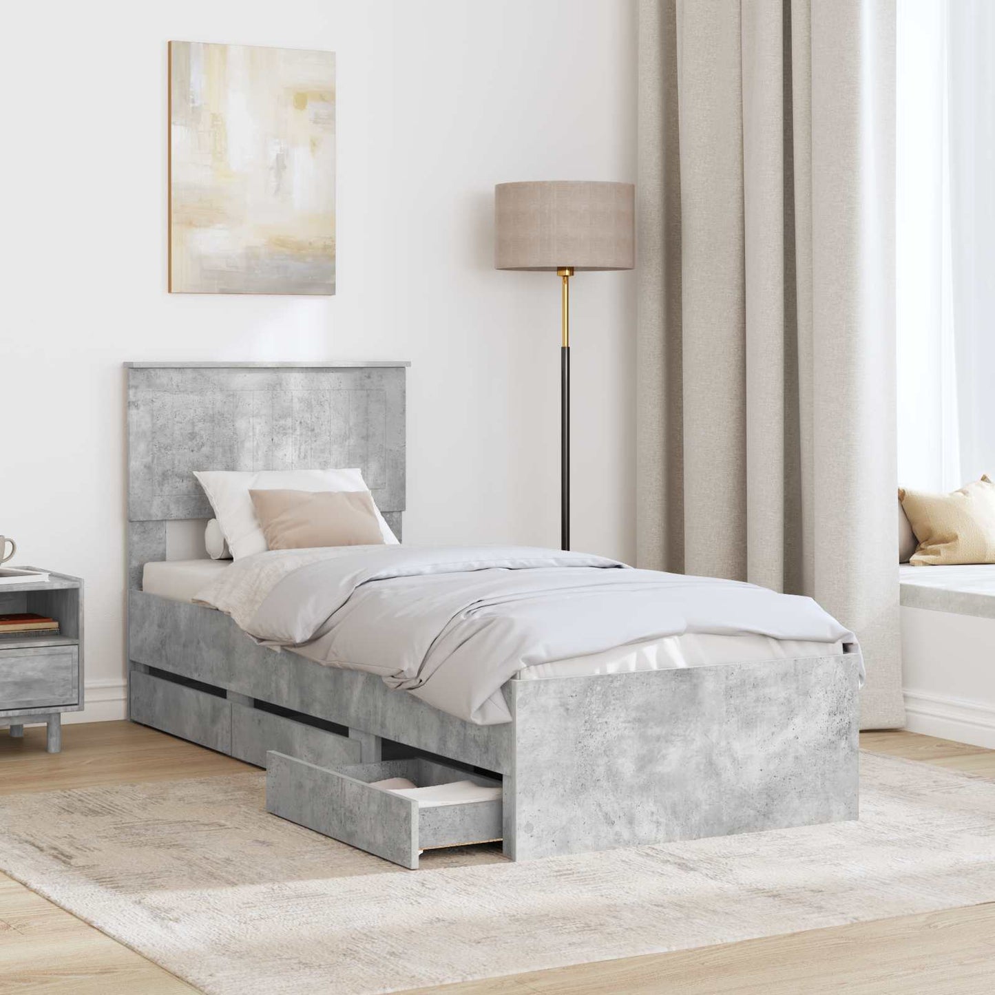 vidaXL Σκελετός Κρεβατιού Σκυρόδεμα Γκρι 75 x 190 cm Μηχανήματος Ξύλο