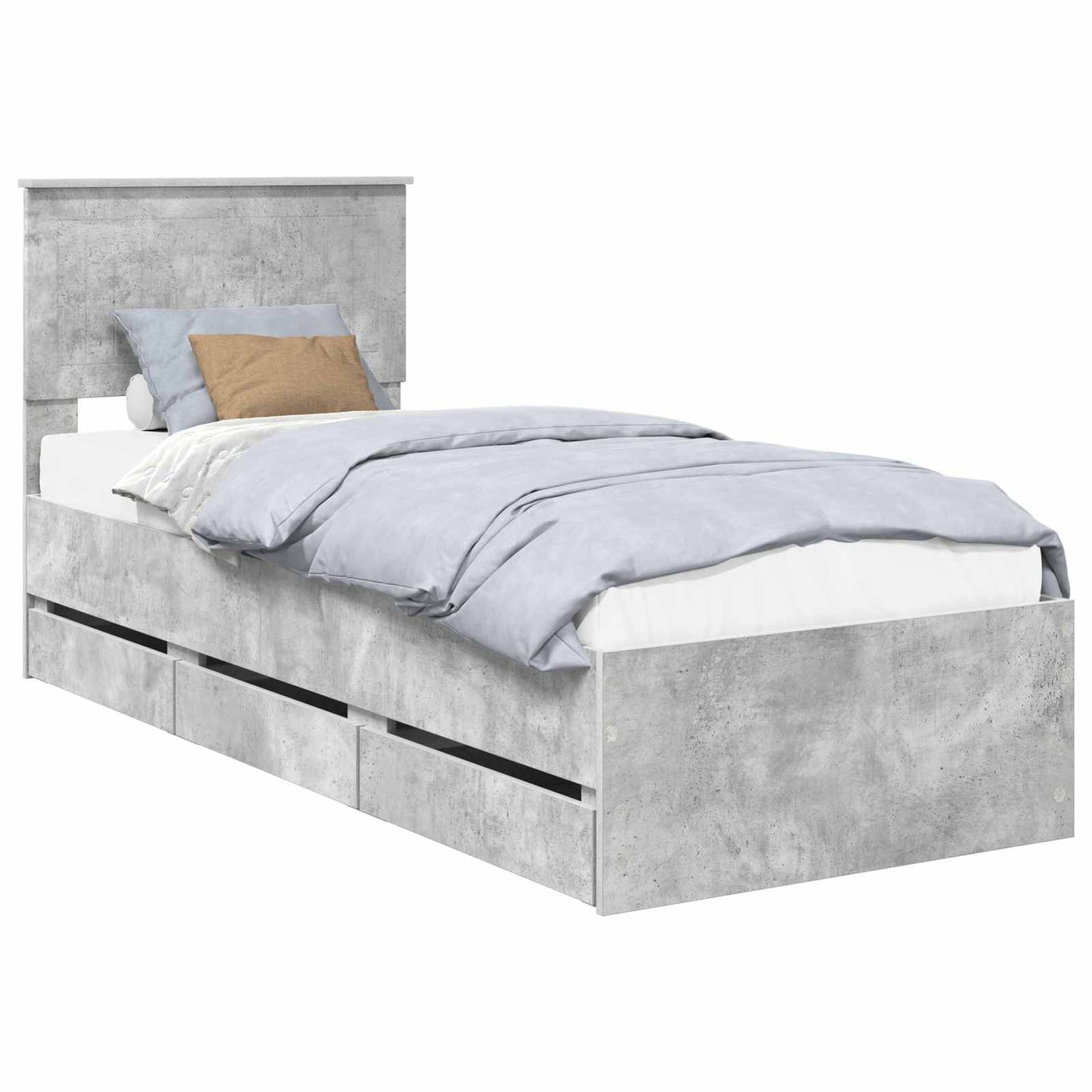 vidaXL Σκελετός Κρεβατιού Σκυρόδεμα Γκρι 75 x 190 cm Μηχανήματος Ξύλο