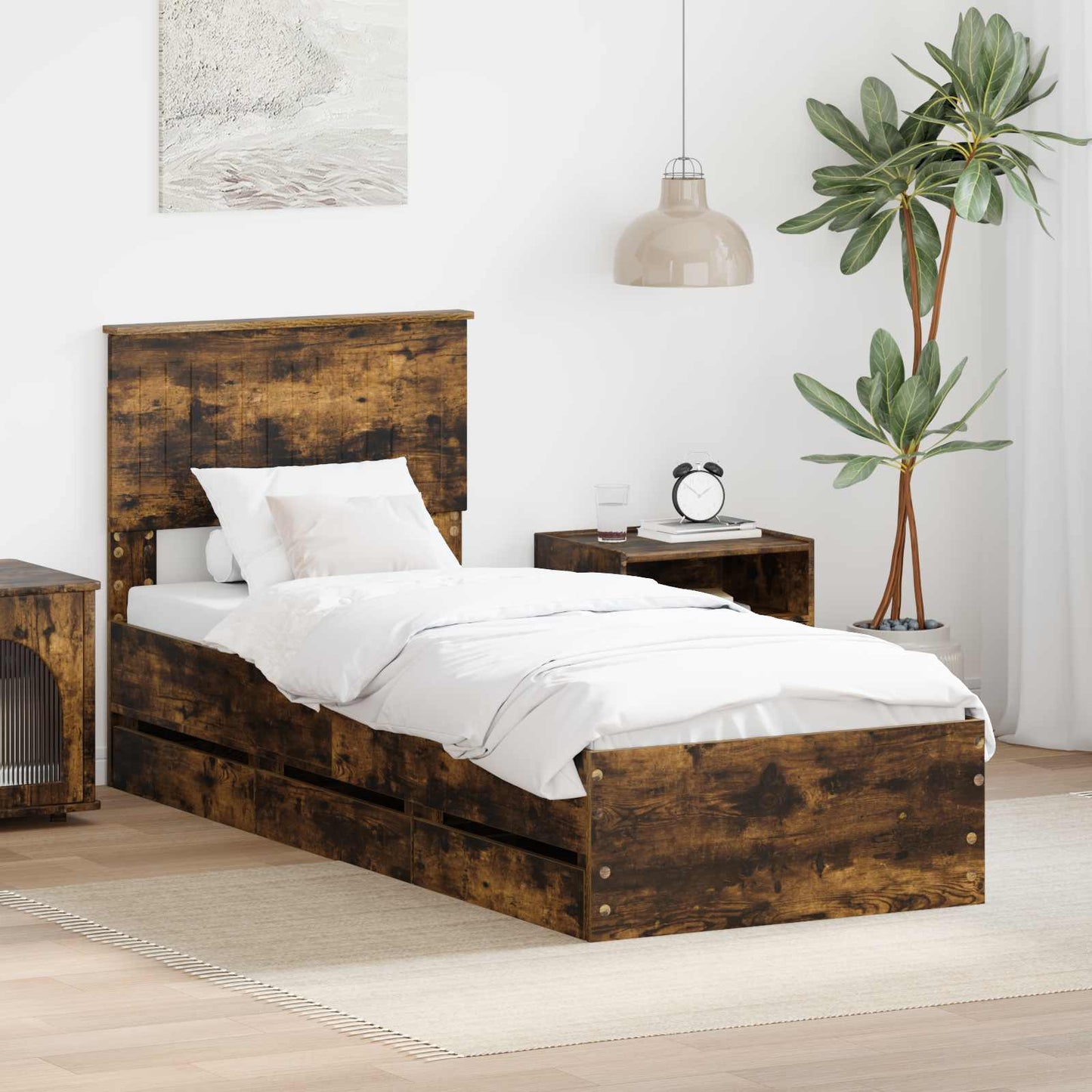 vidaXL Σκελετός Κρεβατιού Καπνιστό Δρύς 75 x 190 cm Μηχανήματος Ξύλο