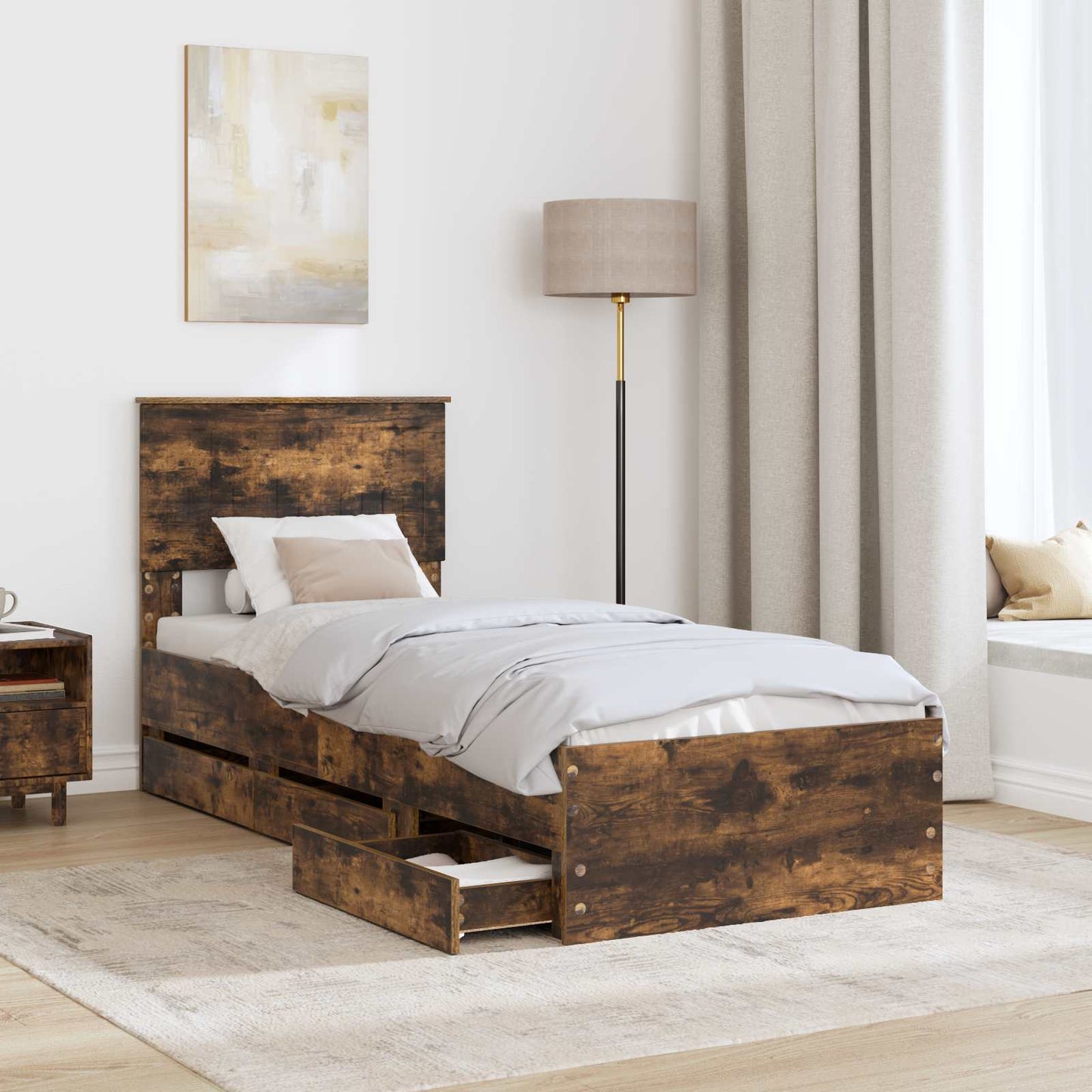 vidaXL Σκελετός Κρεβατιού Καπνιστό Δρύς 75 x 190 cm Μηχανήματος Ξύλο