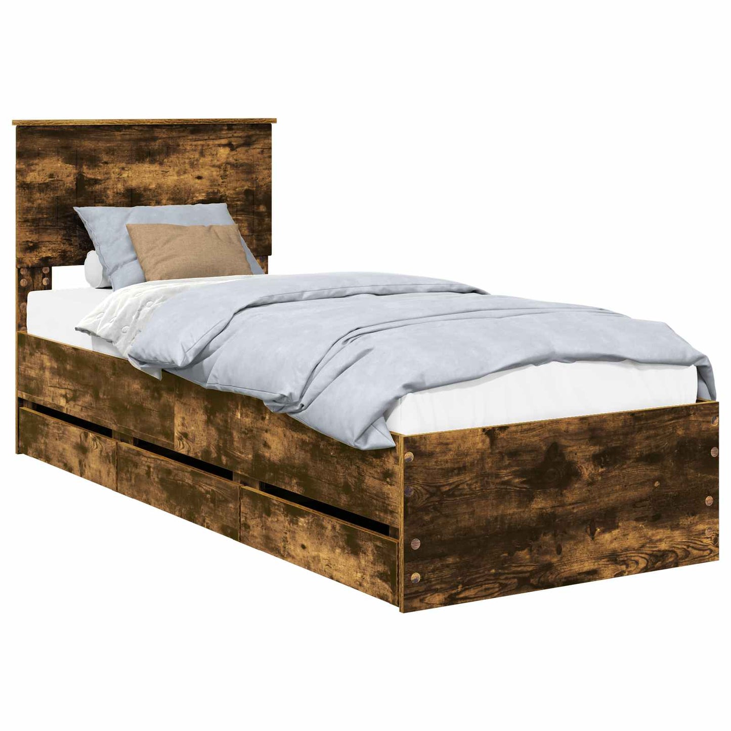 vidaXL Σκελετός Κρεβατιού Καπνιστό Δρύς 75 x 190 cm Μηχανήματος Ξύλο